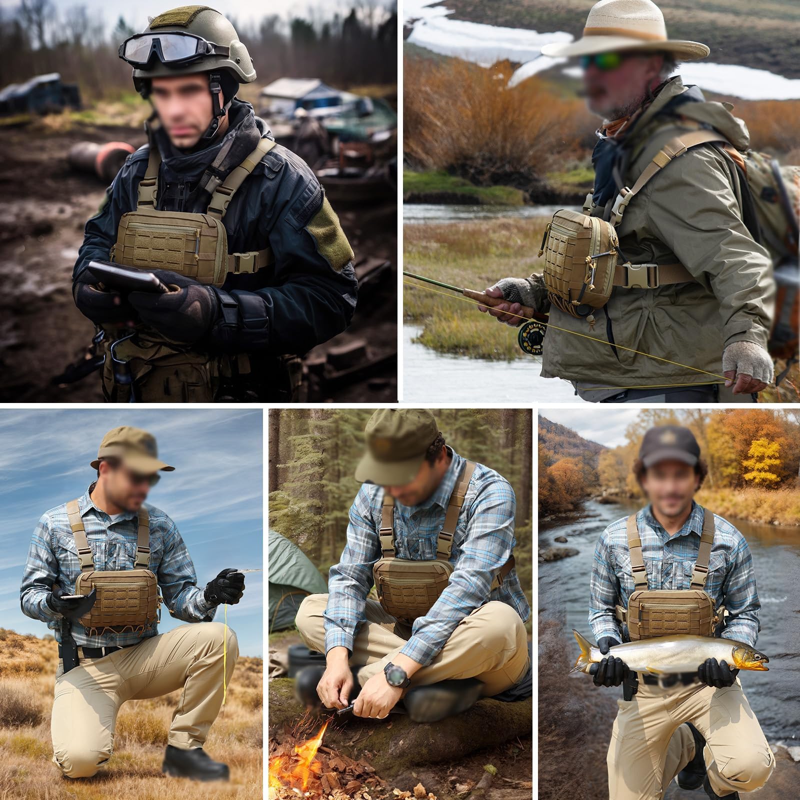 WLXW Taktische EDC-Brusttasche 2L Utility Molle Chest Rig Tasche Mit CCW-Fach Verstellbarer Gurt Für CS Jagd Airsoft Outdoor(TAN)