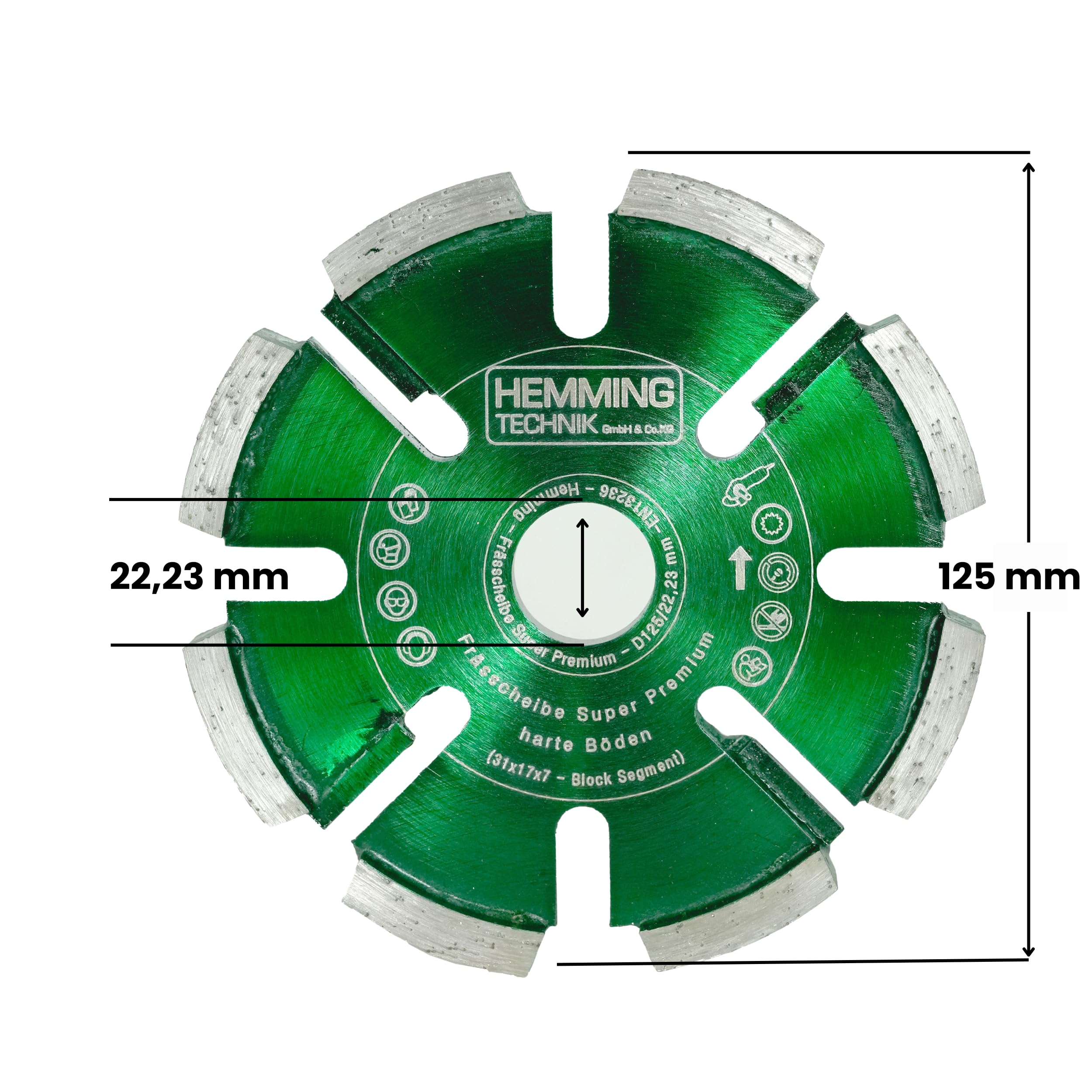 Diamant Frässcheibe Super Premium 125x17mm, für extra harte Böden, Räumscheibe für Kanäle einer Fußbodenheizung