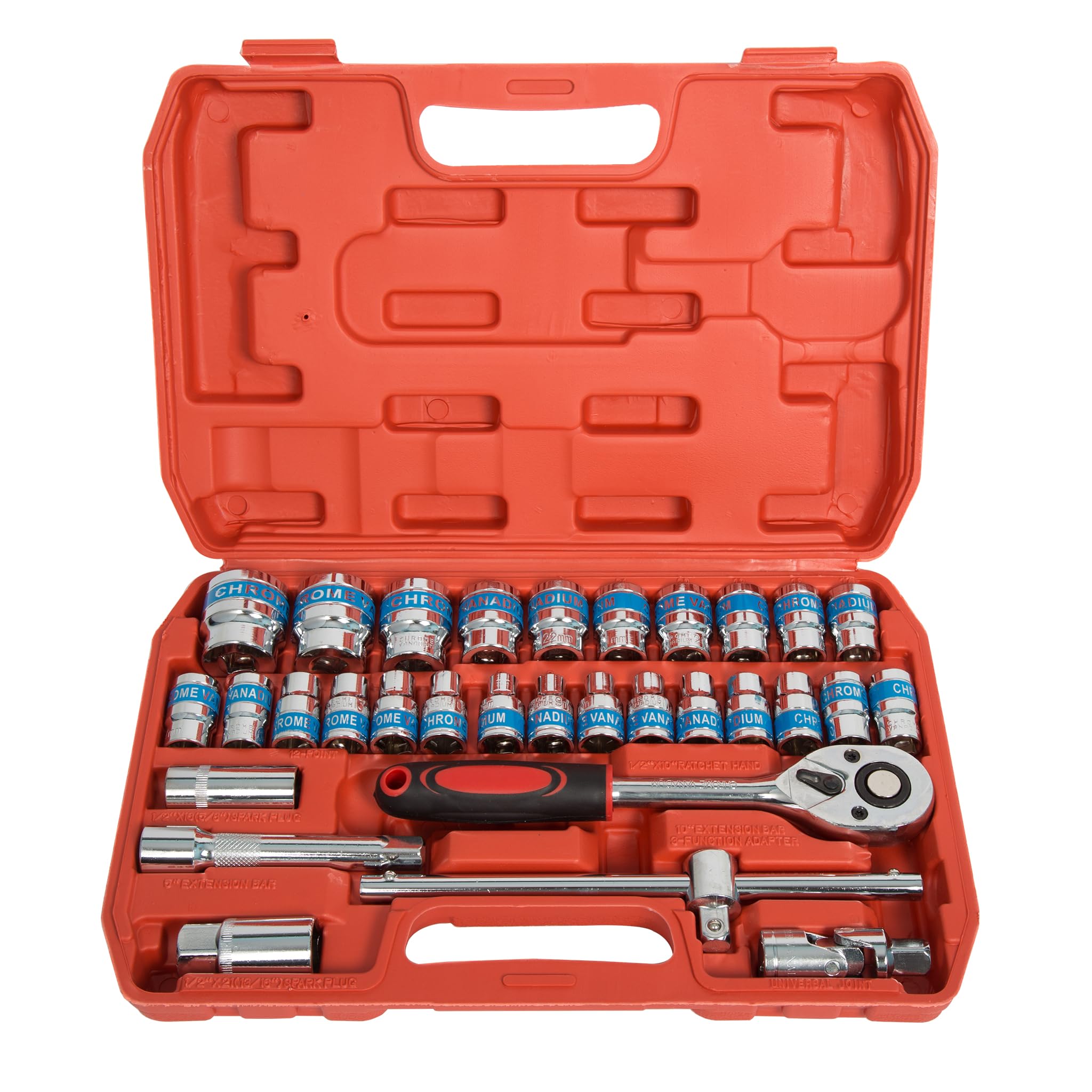 Zaptec 32Pcs 1/2 inch Socket Set - Ratchet Wrench Spanner Tool Goti Pana Set with Carry Box, for Automobiles, Bike, Car Repair Tool Kit-image-4
