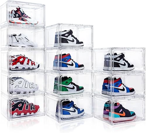 MMBABY Paquete de 12 cajas de zapatos transparentes apilables, cajas grandes de almacenamiento de zapatos, cajas de zapatos de acrílico que ahorran