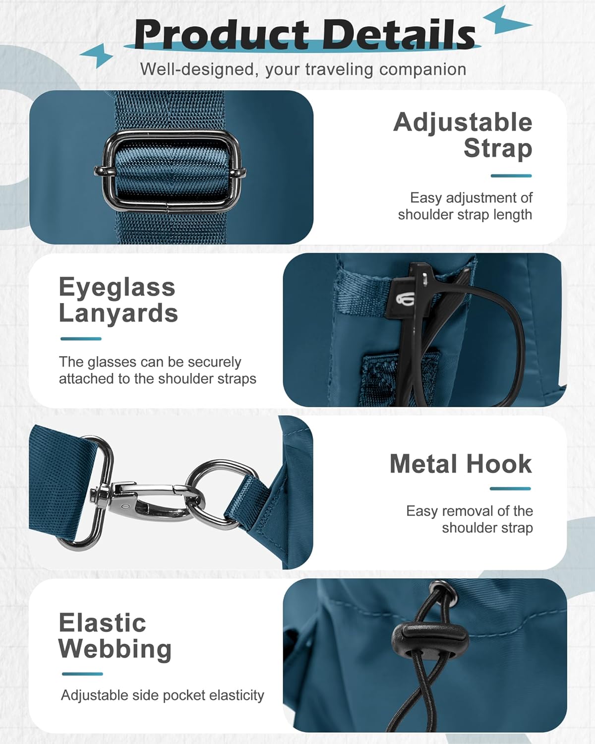 SEAFEW Blue Sling Crossbody Backpack Shoulder Messenger Bag for Men, Mini Anti Theft One Strap Motorcycle Backpack Sling Tactical Chest Bag for Travel Hiking Sport Gym - Image 6