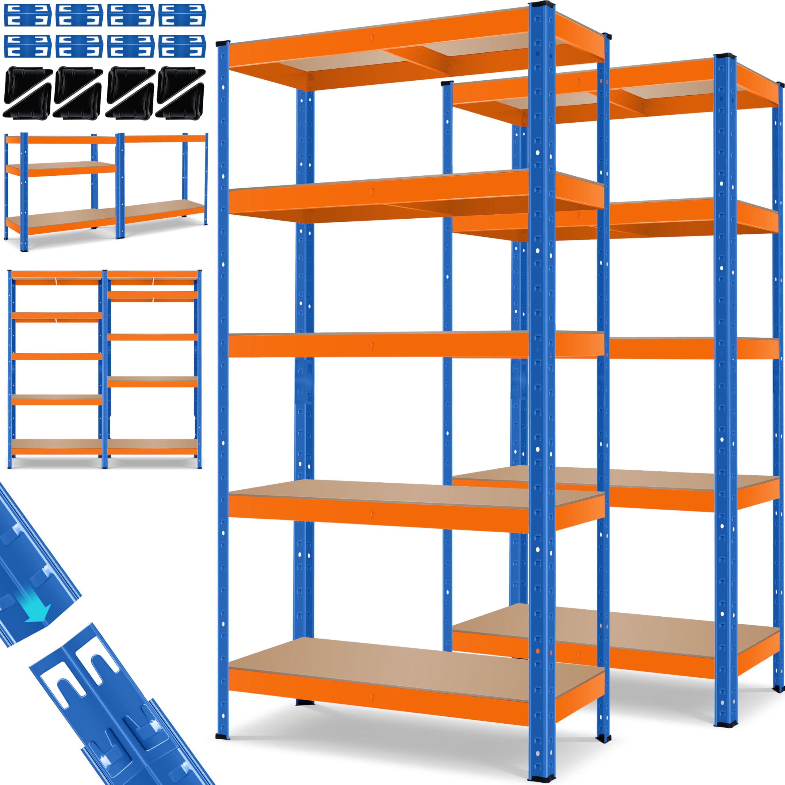 Set 2 Scaffali Metallici Easy 160x80x40 Cm - Portata 640 Kg, 8 Ripiani, Montaggio Senza Viti Per Garage E Cantina - Foto 7