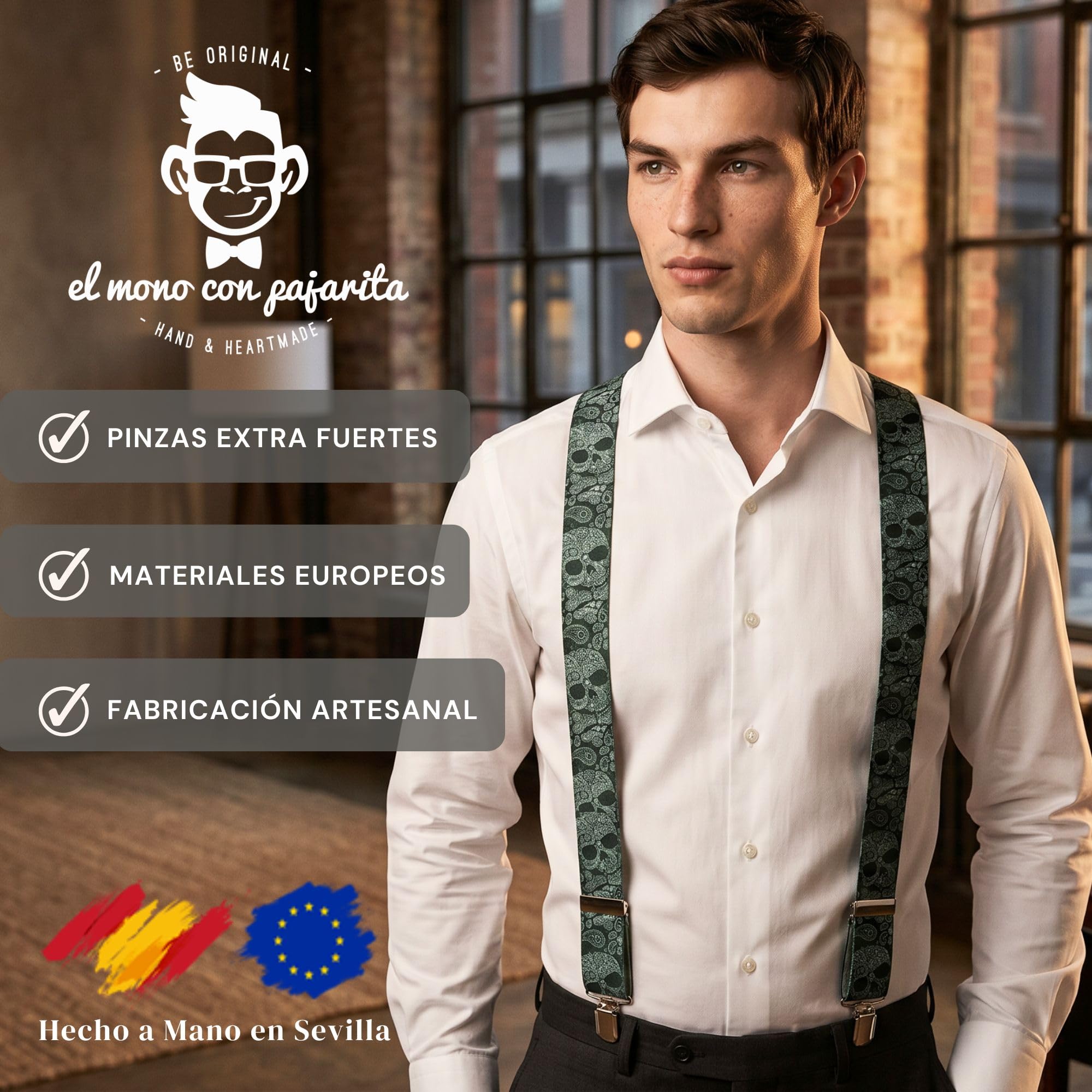 Tirantes Hombre Hechos a mano en España. Tirantes para pantalones hombre | 3 Pinzas extrafuertes.
