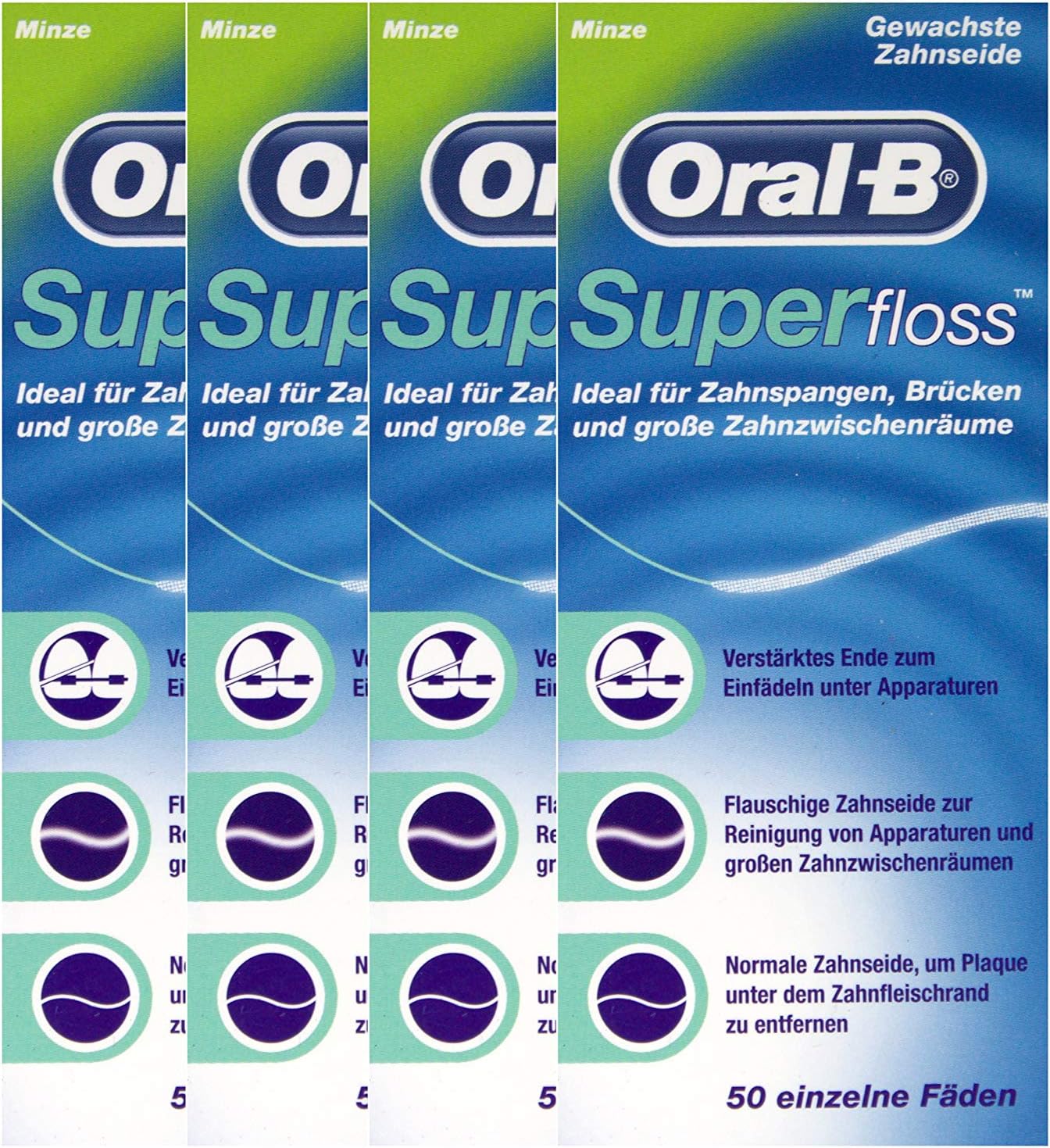 4 x Superfloss with Mint Dental Floss 50 Threads.