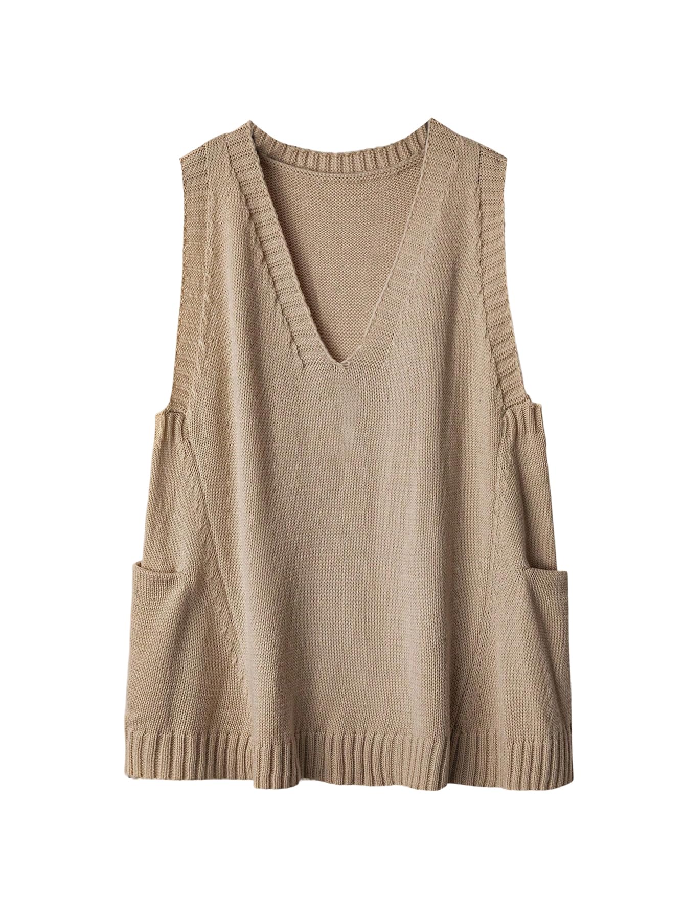MakeMeChic Womens V Neck Sweater Vest Sleeveless Loose Fit Pullover Knit Tops with Pocket