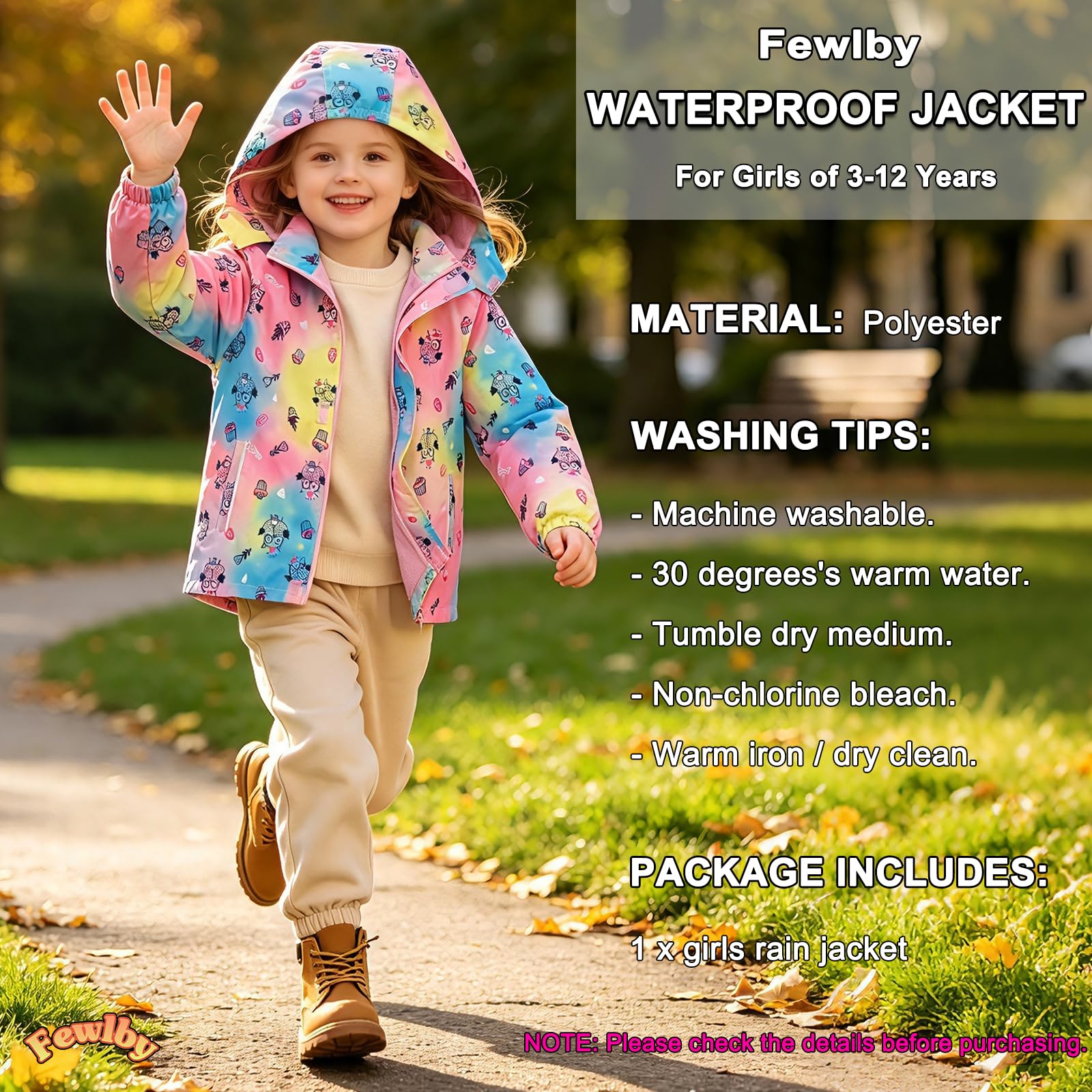 Fewlby Giacca Impermeabile con Cappuccio - Ragazze Impermeabile con Cappuccio Giacca a Vento Bambini Cappotto Foderato in Pile Bambini Capispalla 11-12 Anni