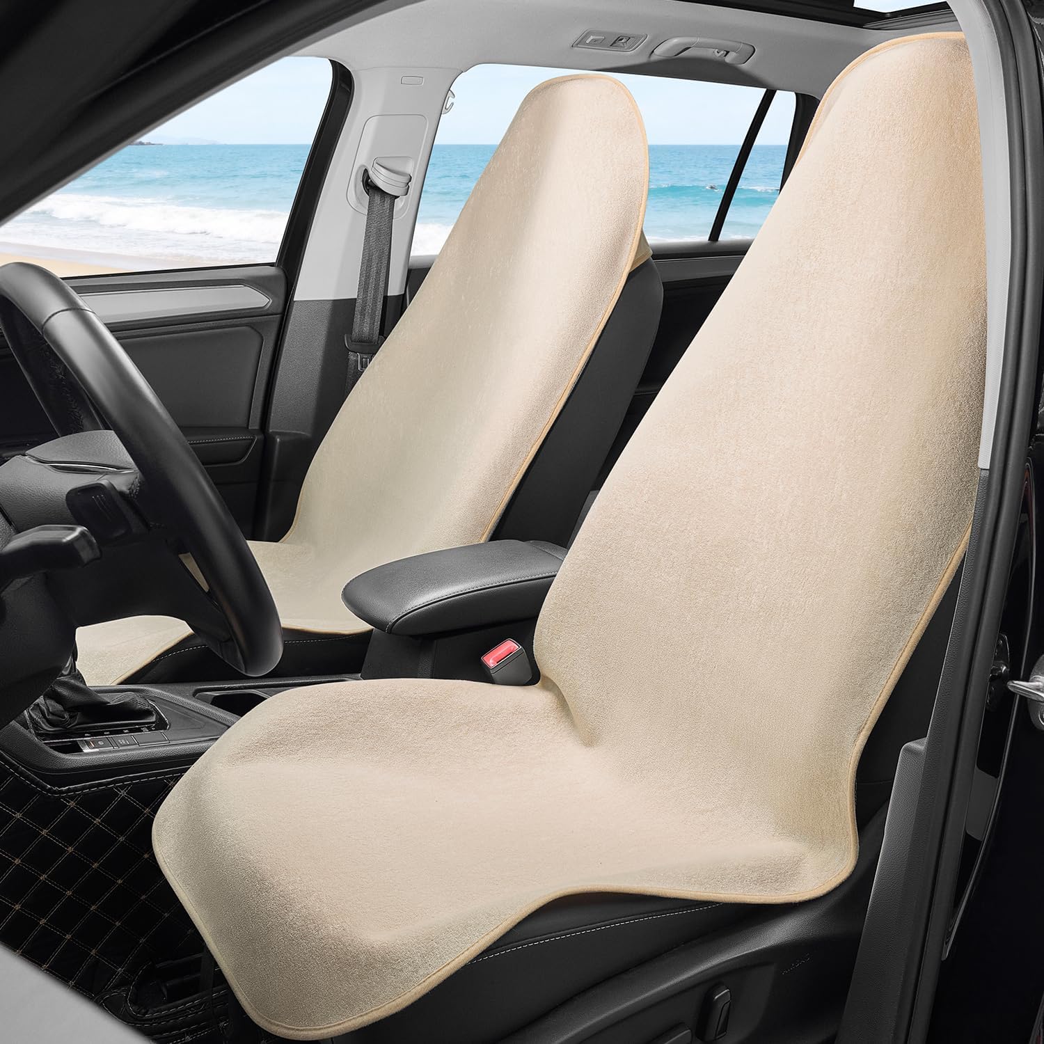 Waterproof Car Seat Cover Full Sets Interior Sets Universal Fits Car Sweat Towel for Trucks SUV Van Car Seat Protector Beige Protector Cloth Seats Pack of 3