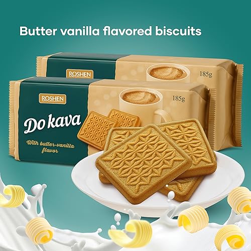 Miniatura 5 de Roshen Galletas de azúcar "For Coffee" con sabor a mantequilla y vainilla, 6.53 oz185 gramos, paquete de 3