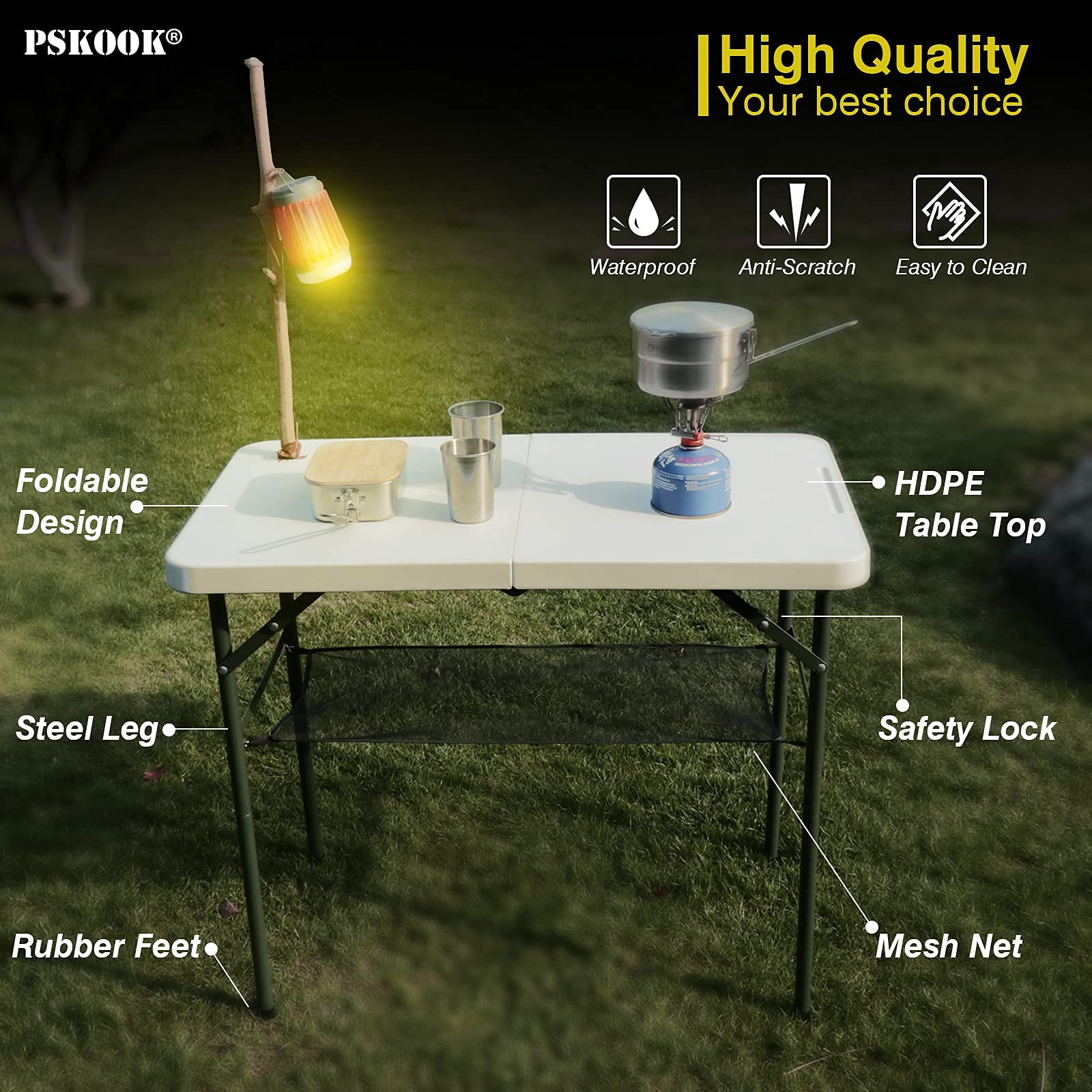 Buy PSKOOK 3FT Folding Table, Portable FoldinHalf Patio Table with