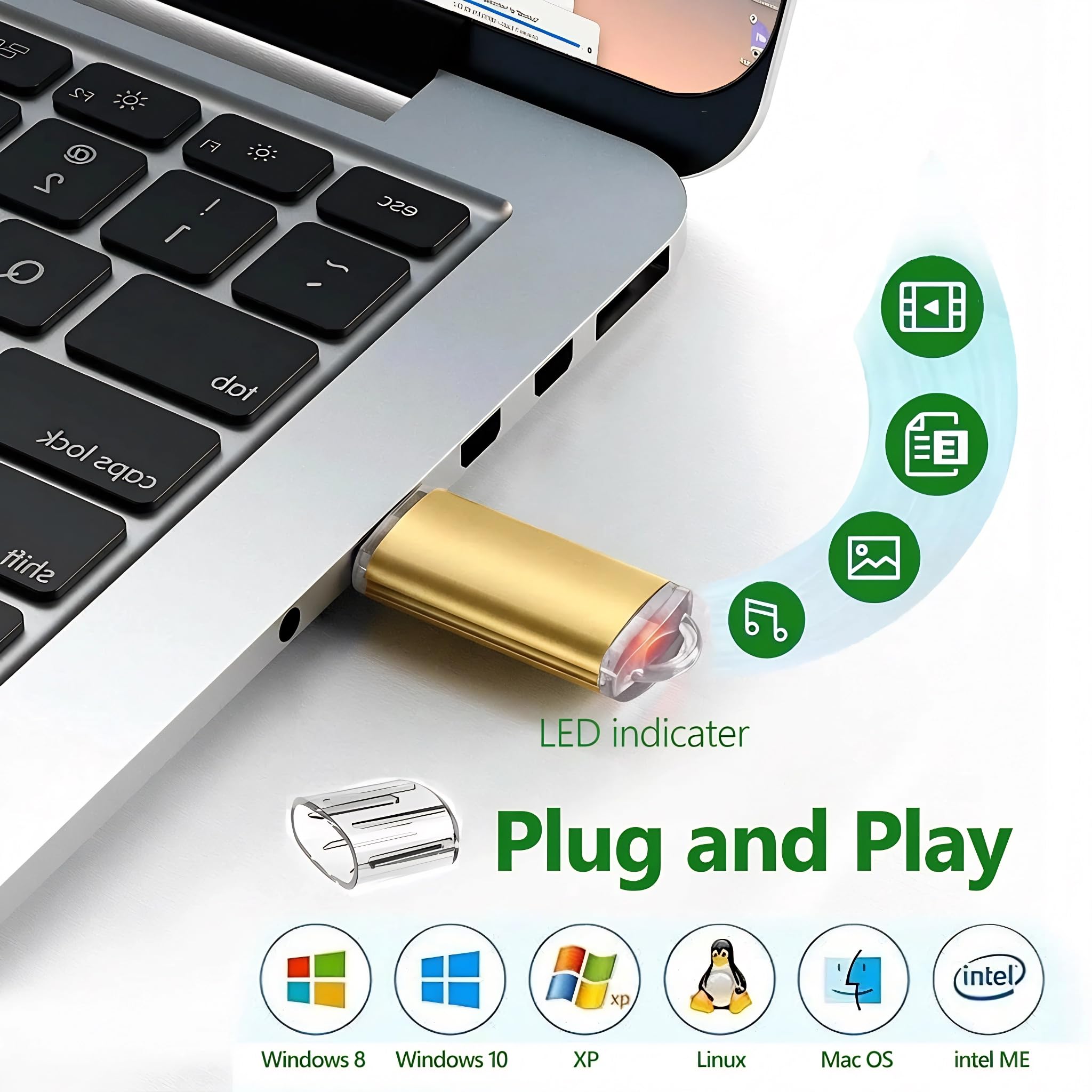 2GB Chiavetta USB 3 Pezzi Pen Drive 2GB WISEORANGE Metallo USB2.0 Unità Memoria USB per PC, Laptop,TV con Luce LED (3 colori)