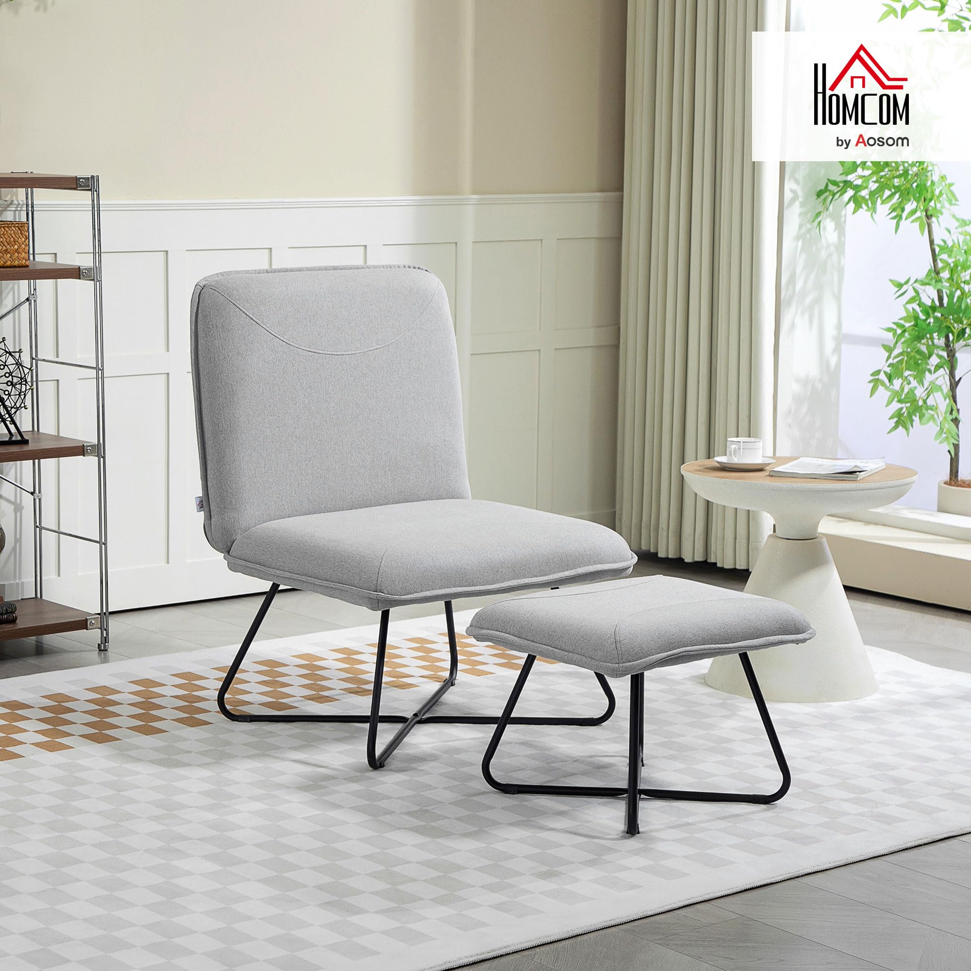 HOMCOM Sillón Relax con Reposapiés sin Brazos Patas de Acero Gris Claro