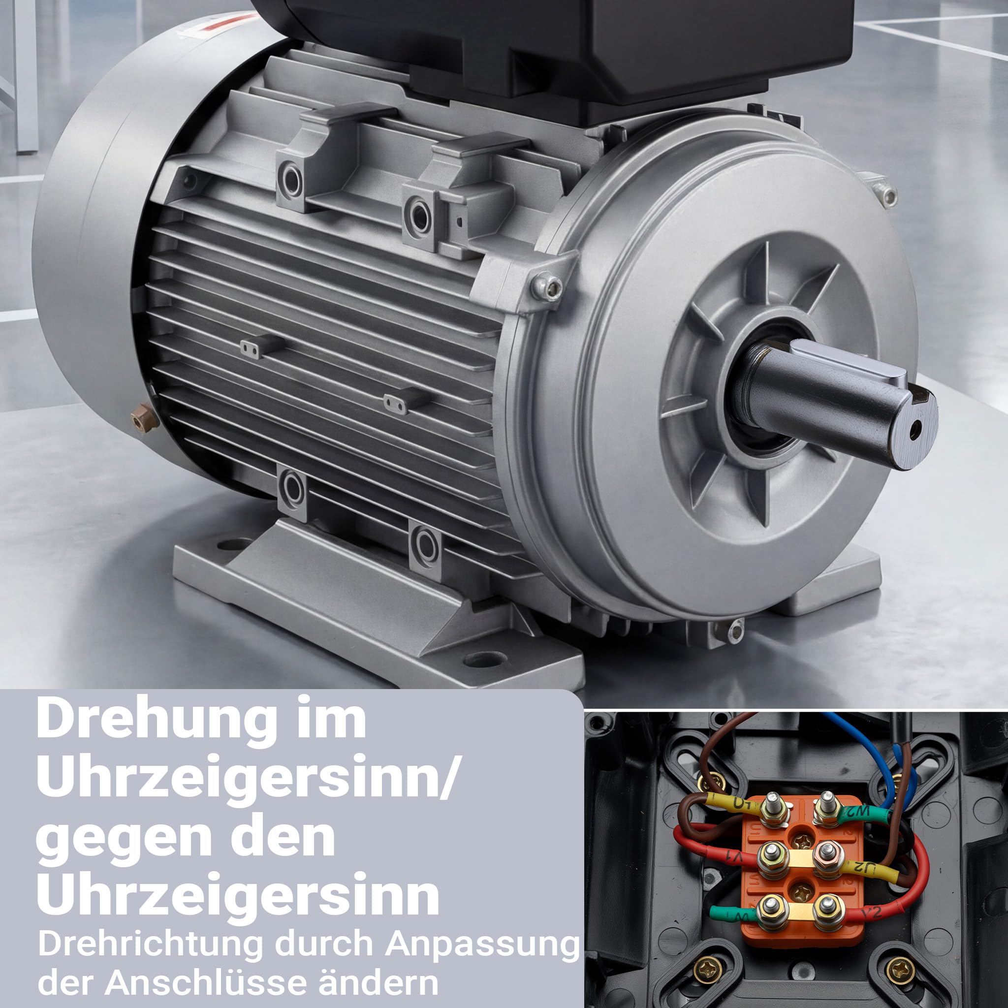 Wiltec Elektromotor 230 V 2,2 kW (3 PS) 1-phasig 2-polig E-Motor mit Anlaufkondensator 2850 U/min und Aluminiumwicklung