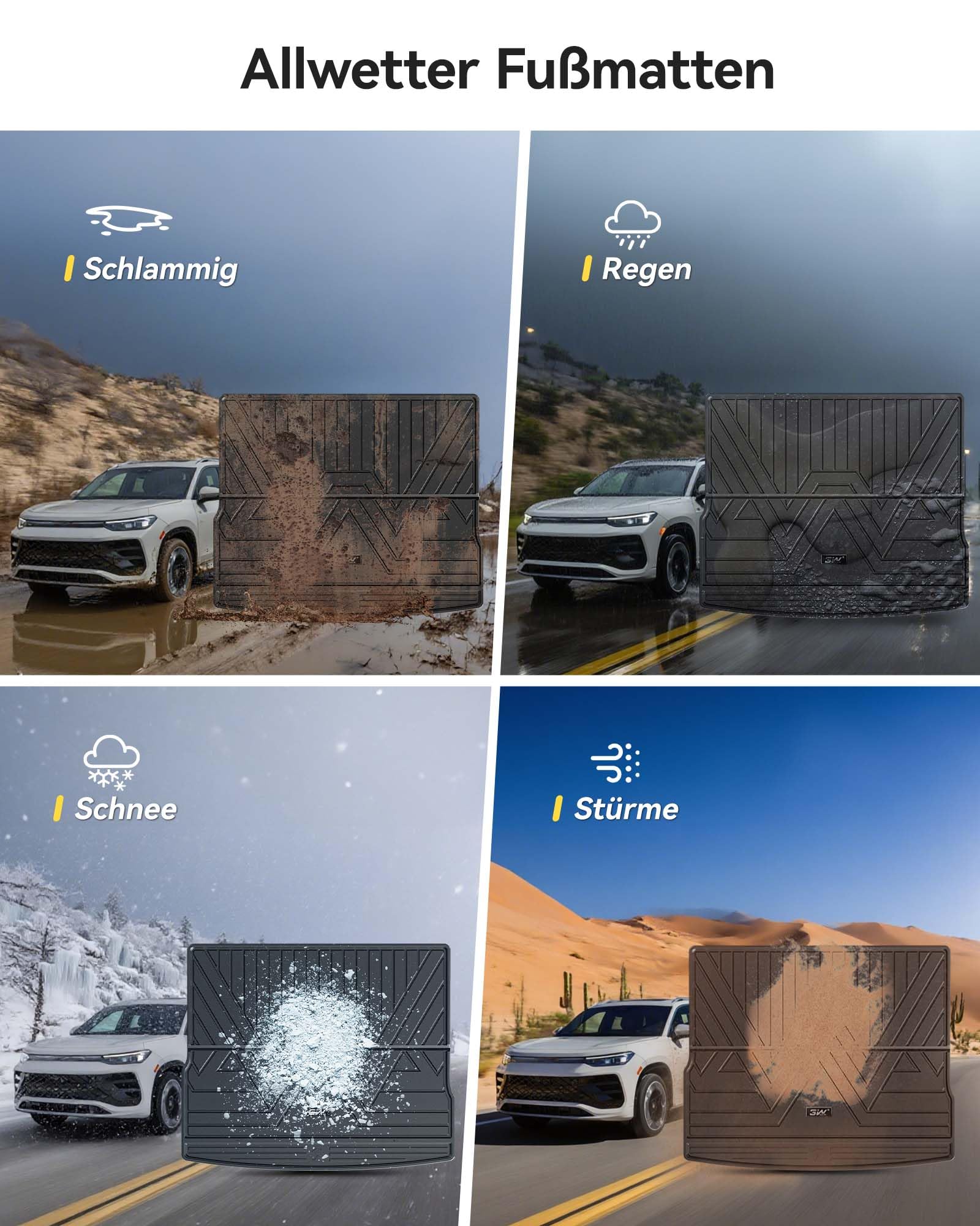 3W Kofferraumwanne für Volkswagen Tiguan 3 2025-2026 | Nicht für PHEV | TPE Thorex™ Allwetter | 3D Maßgeschneiderte Passform | Hundefreundlich Auto Zubehör | Wasserdicht
