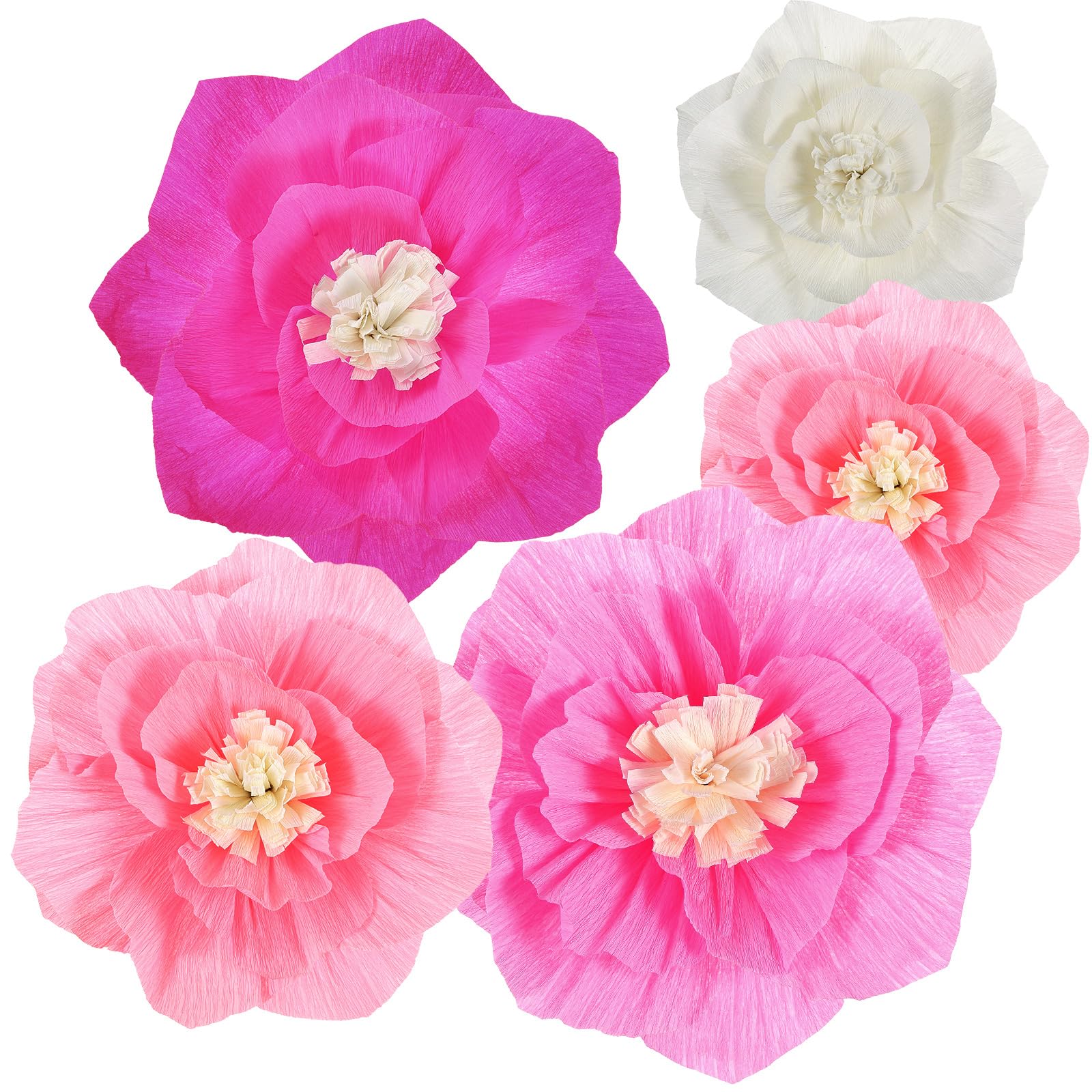Cholemy 24 Pcs Tissue Paper Flowers, Crepe Paper Flowers Decorations 8" 10" 12" for Wedding Party Baby Bridal Shower Carnival Party Birthday Nursery Wall Decor (Hot Light Pink)