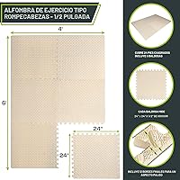 Vista 2 de ProsourceFit - Tapete de ejercicio tipo rompecabezas de ½ pulgada, losetas de espuma EVA entrelazadas para gimnasio en casa, para niños, crema, 24 x