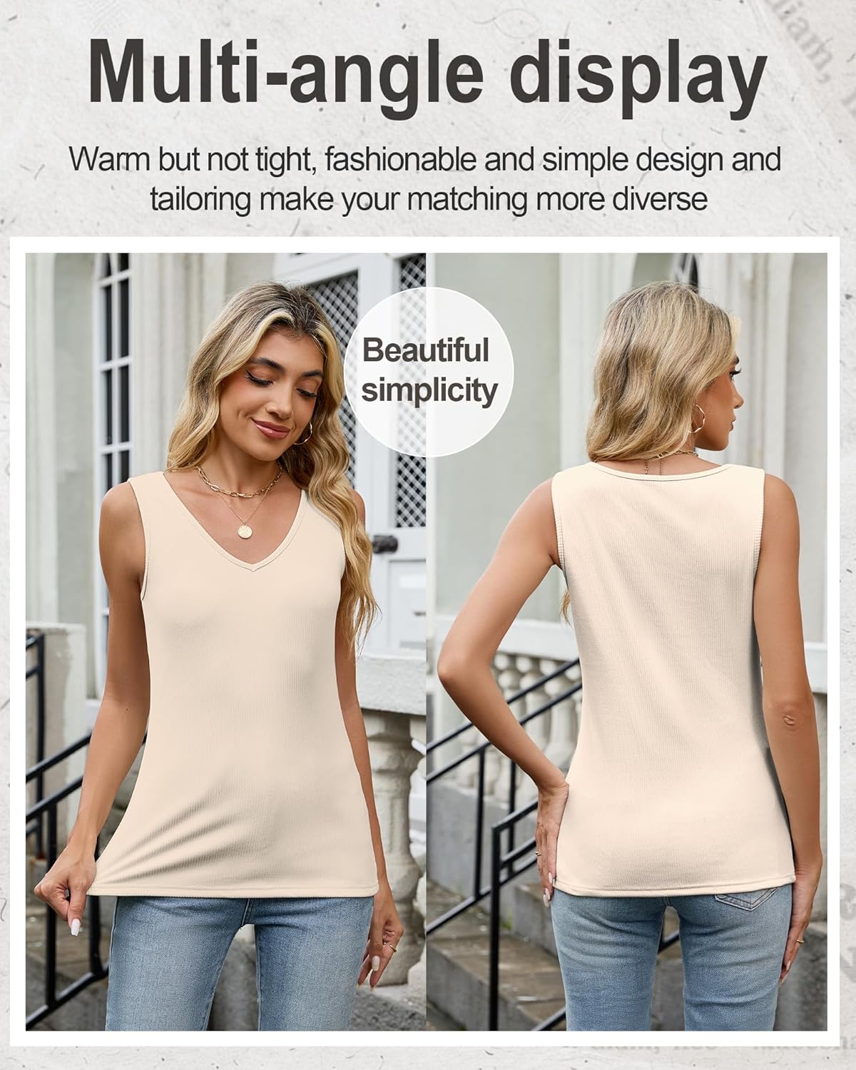 3 Pack Women's Thermal Tank Tops Fleece Sleeveless Undershirts Cotton V Neck Ribbed Camisole Vest Underwear Winter - Image 6