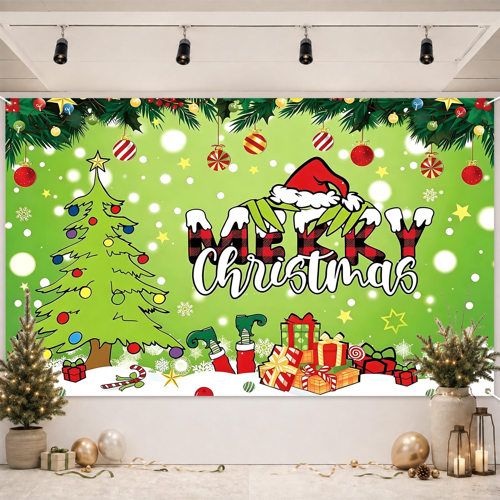 Christmas Decorations Banner Large Green Elf Backdrop Party Decor Sign