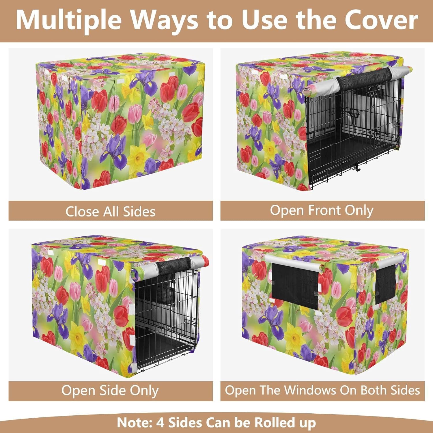 Spring Flower Red Tulips Dog Crate Cover Windproof, S-XL Breathable Covers for Pet Crates, X-Large