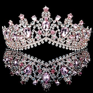 Crystal Wedding Tiara for Women Pink Tiara Princess Tiara Headband Pink Crown Royal Queen Crown Metal Tiara Quinceanera Crown Headpieces for Birthday Prom Halloween Costume Party