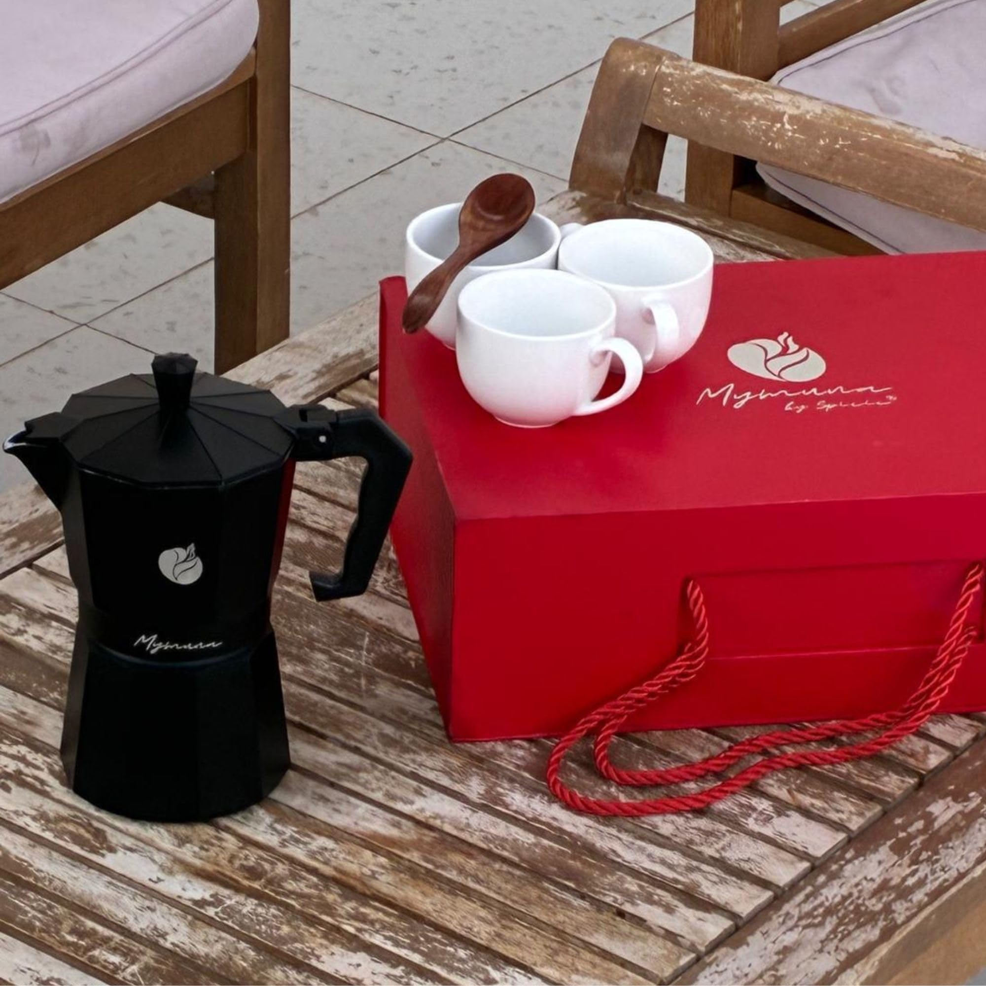 Generisch Juego de 6 tazas de café espresso – Mokapot clásico para estufa – Cafetera moka de aluminio incluye 3 tazas y cucharas – Noble regalo de café