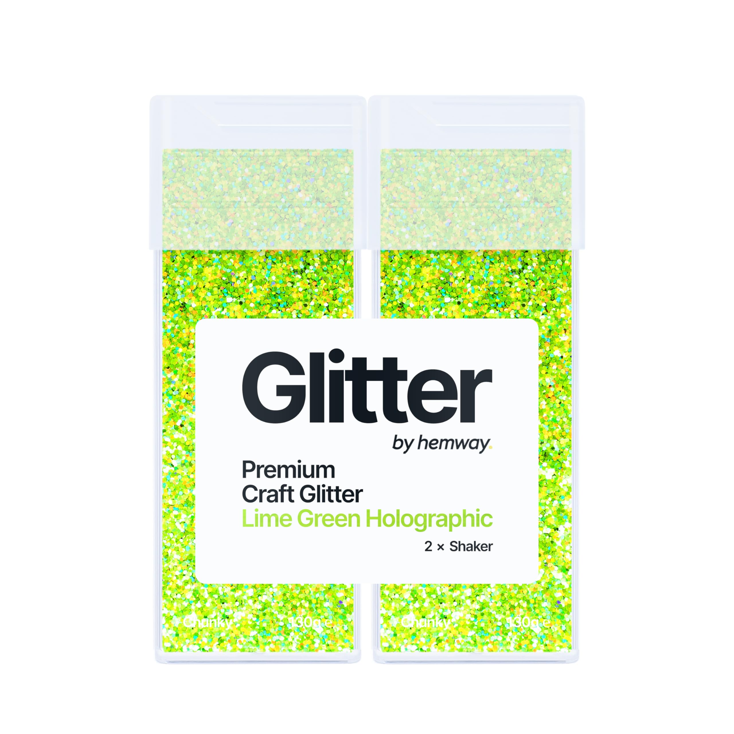 Hemway Glitter Shaker Lime Green Holographic 130g x2 Pack Chunky, Craft Glitter Shakers for Resin & Epoxy Crafts