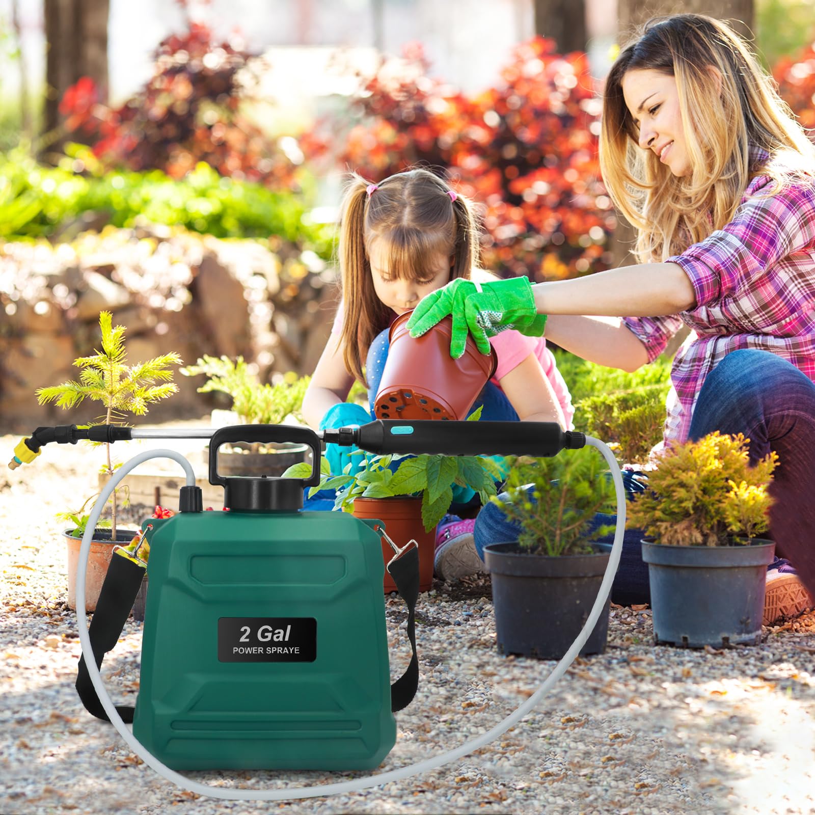 Pulverizador Eléctrico de Jardín 8 L a Batería, Recargable por USB con 3 Boquillas Ajustables, Lanza Telescópica y Correa Ajustable, Pulverizador de Presión para Riego, Plantas y Deshierbe