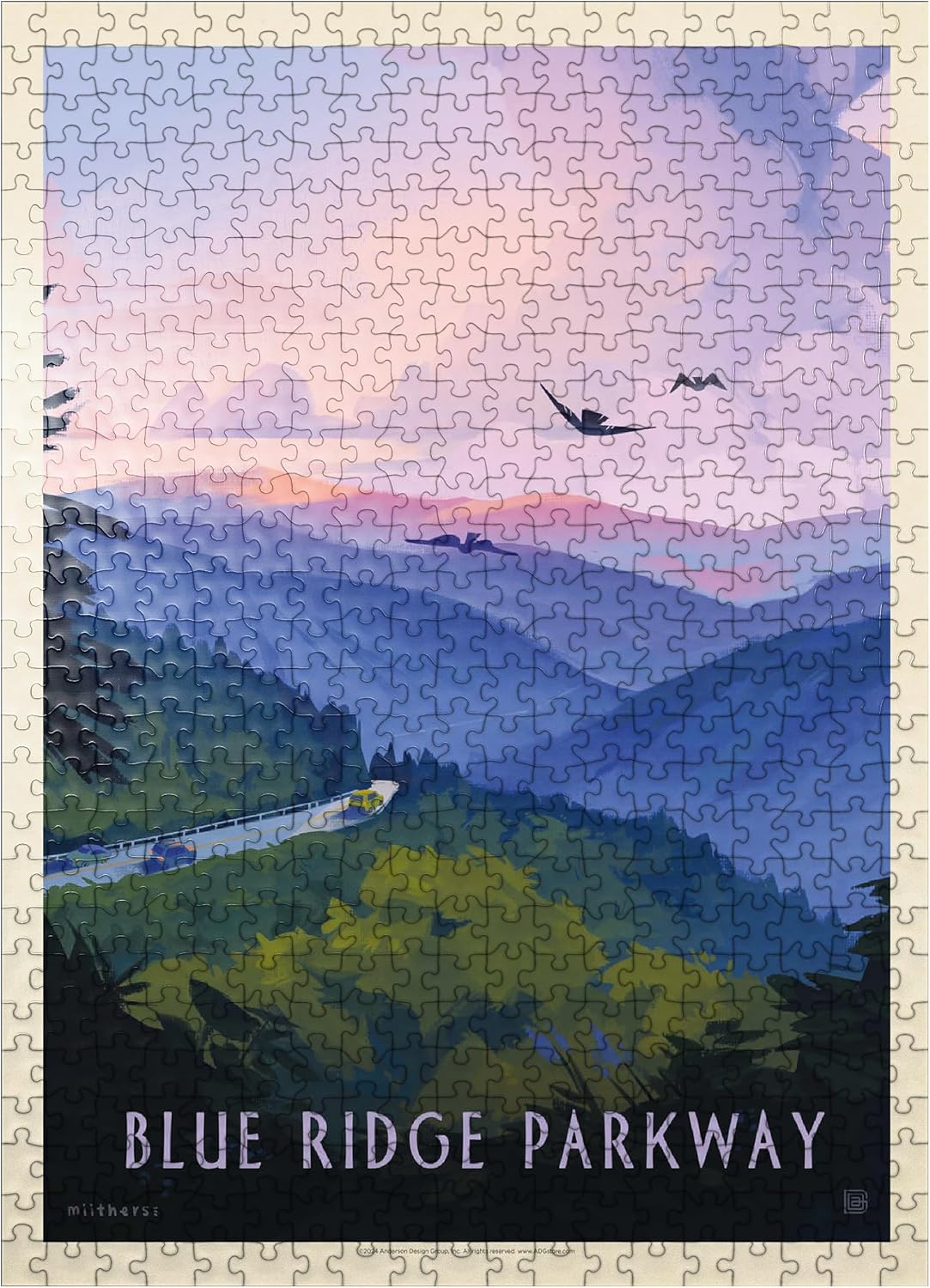 MyPuzzle Blue Ridge Parkway: Bird's Eye View, Vintage Poster - Premium 1000 Piece Jigsaw Puzzle for Adults