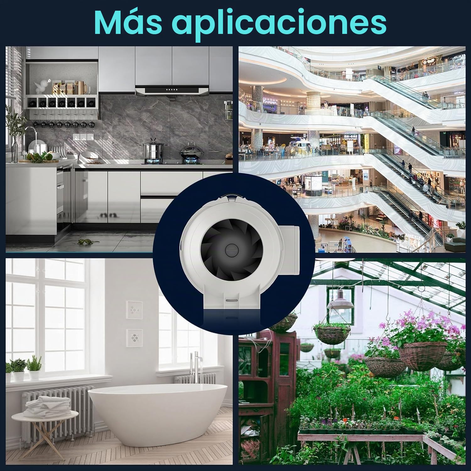 HG Power Ventilador de tubo regulable de 125 mm, con ventilador, regulador de velocidad, ahorro de energía, silencioso, para baño, cocina, baño, garaje, ventilador de aire