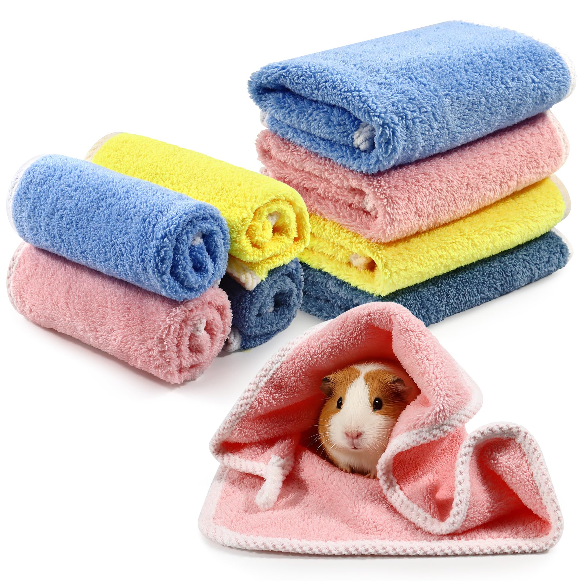 8Pcs Guinea Pig Fleece Blanket, 12 x 12In Guinea Pig Bedding, Reusable Hamster Cage Liners Washable Pet Pee Pad Small Animal Soft Sleep Mat Pad Cover for Hedgehog Hamster Chinchilla Ferret(4 Color)