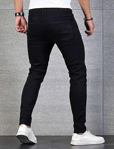 Miniatura 3 de HUNGSON Jeans ajustados para hombre, elásticos, ajustados, rasgados, desgastados