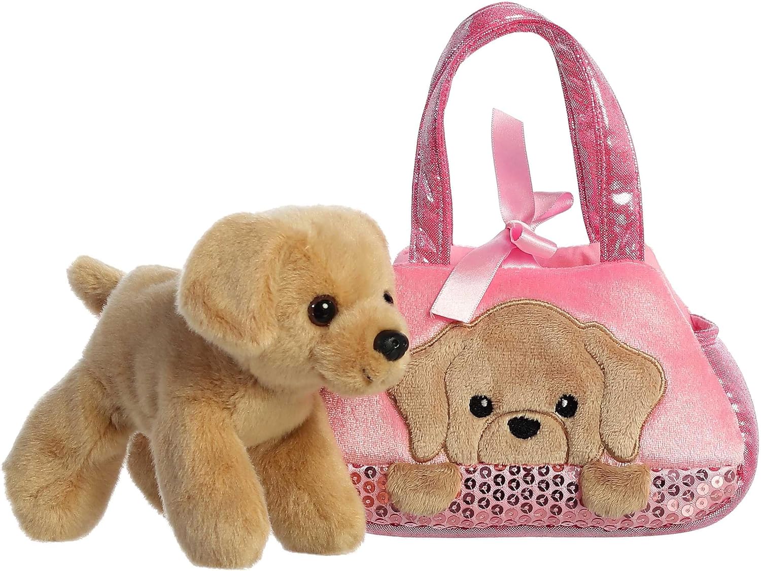 Aurora® Fashionable Fancy Pals™ Peek-A-Boo™ Lab Stuffed Animal - Plush with Stylish Purse for Dress Up Fun - Perfect for Kids 3+ Years, Costumes, and Birthdays - Brown 7 Inches