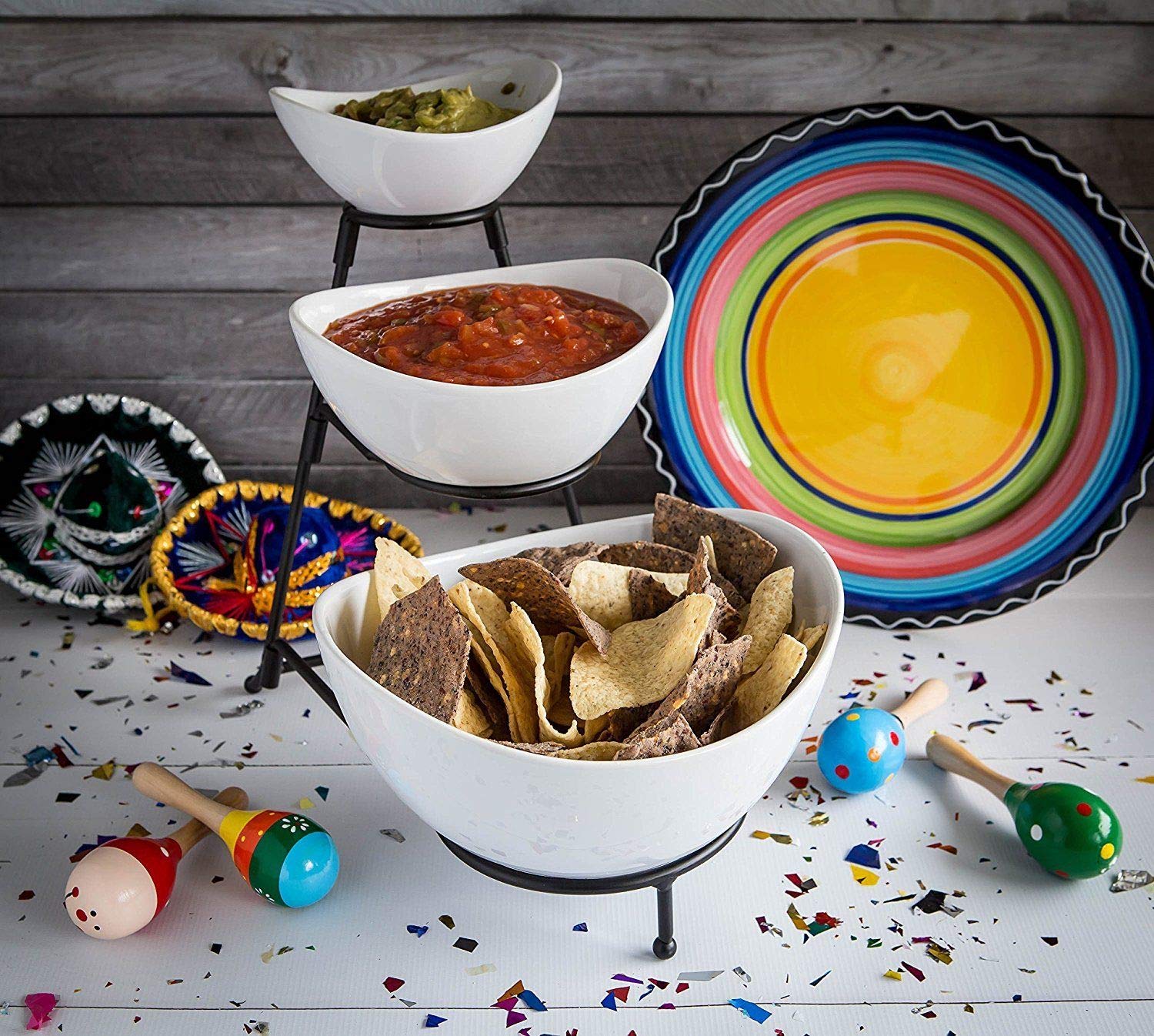 3Tier Oval Bowl Black Server Set Food Server Display Stand Chip