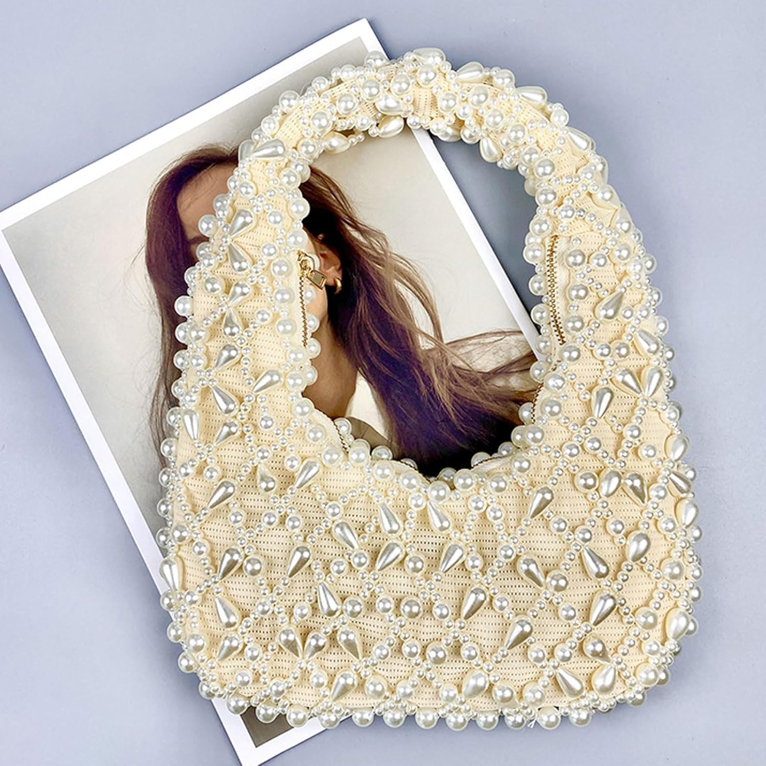 Luxury Pearl Purses Shoulder Bag for Women Pearl Bag Handmade Bags Women's Crossbody Beaded Clutch Evening Bag Wedding Party Bridal Party Gifts 15 - Image 5