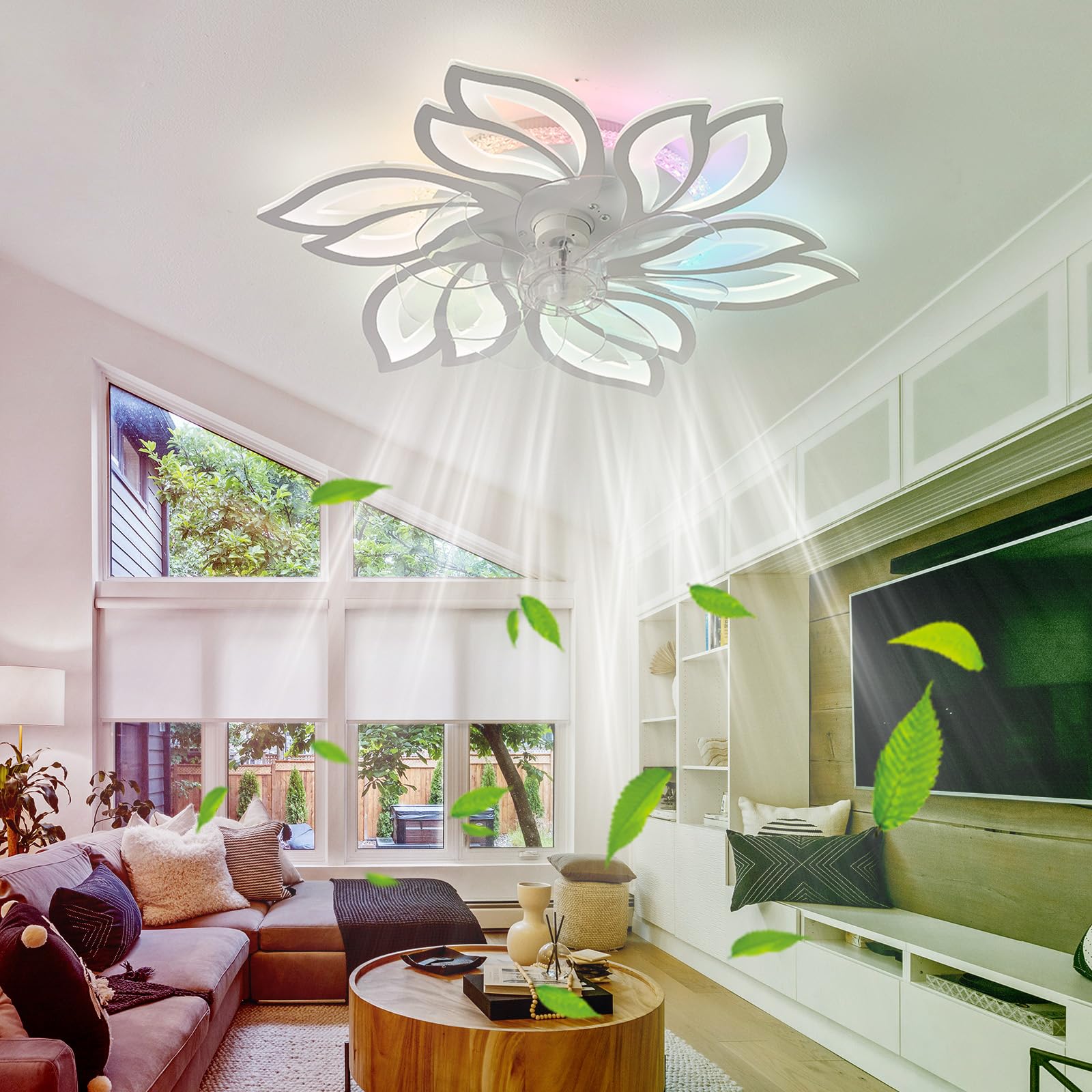Lampadario Ventilatore A Soffitto Con LED E Telecomando – 65cm, Motore DC Reversibile, 6 Velocità, Dimmerabile, Design Fiore Nero