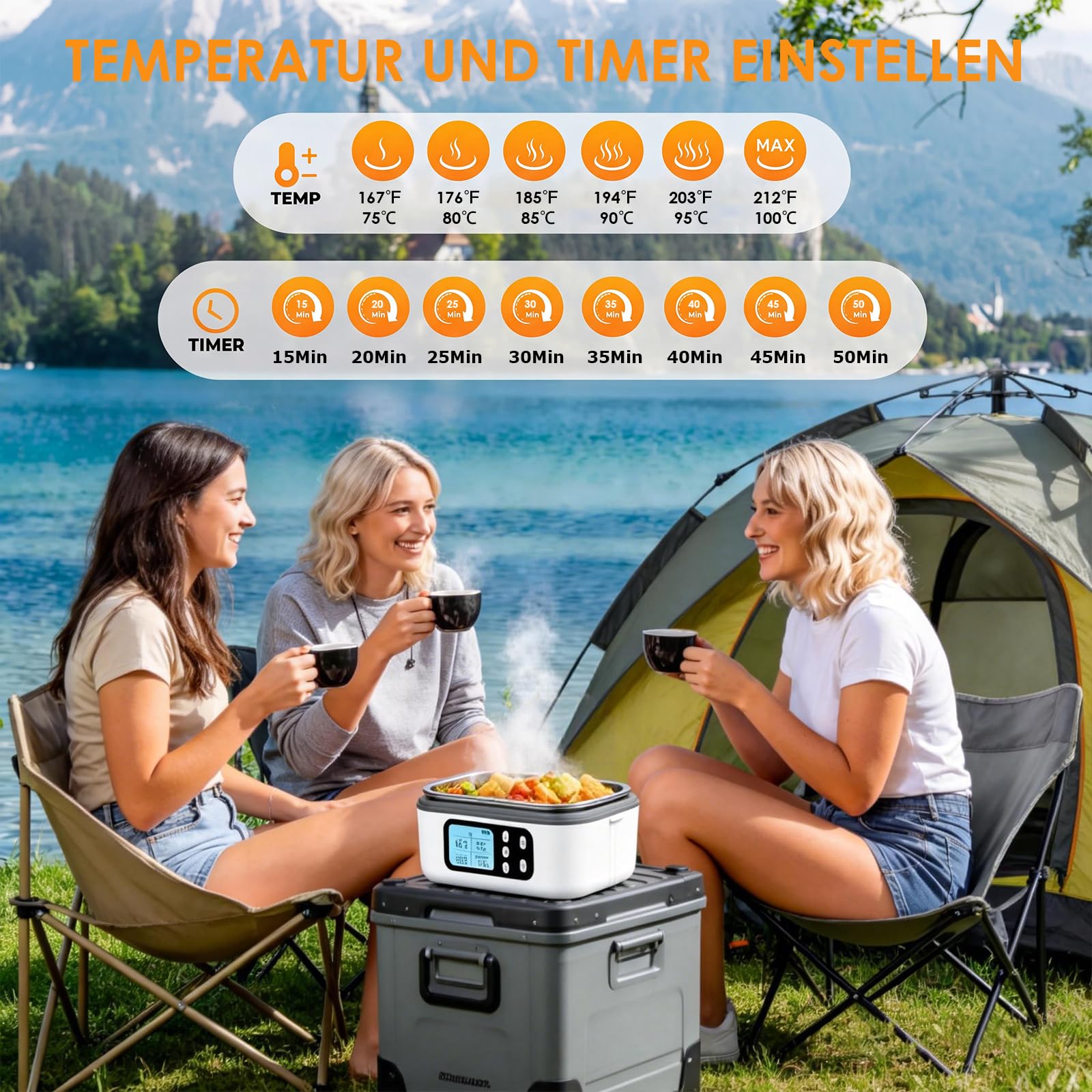 Dreamhigh 1,5 L Elektrische Lunchbox Mit Akku mit 24000 mAh, Lunchbox Elektrisch mit Auslaufsicheres Design & zeitgesteuerter Aufheizfunktion für Auto, Arbeit & Camping (weiß)