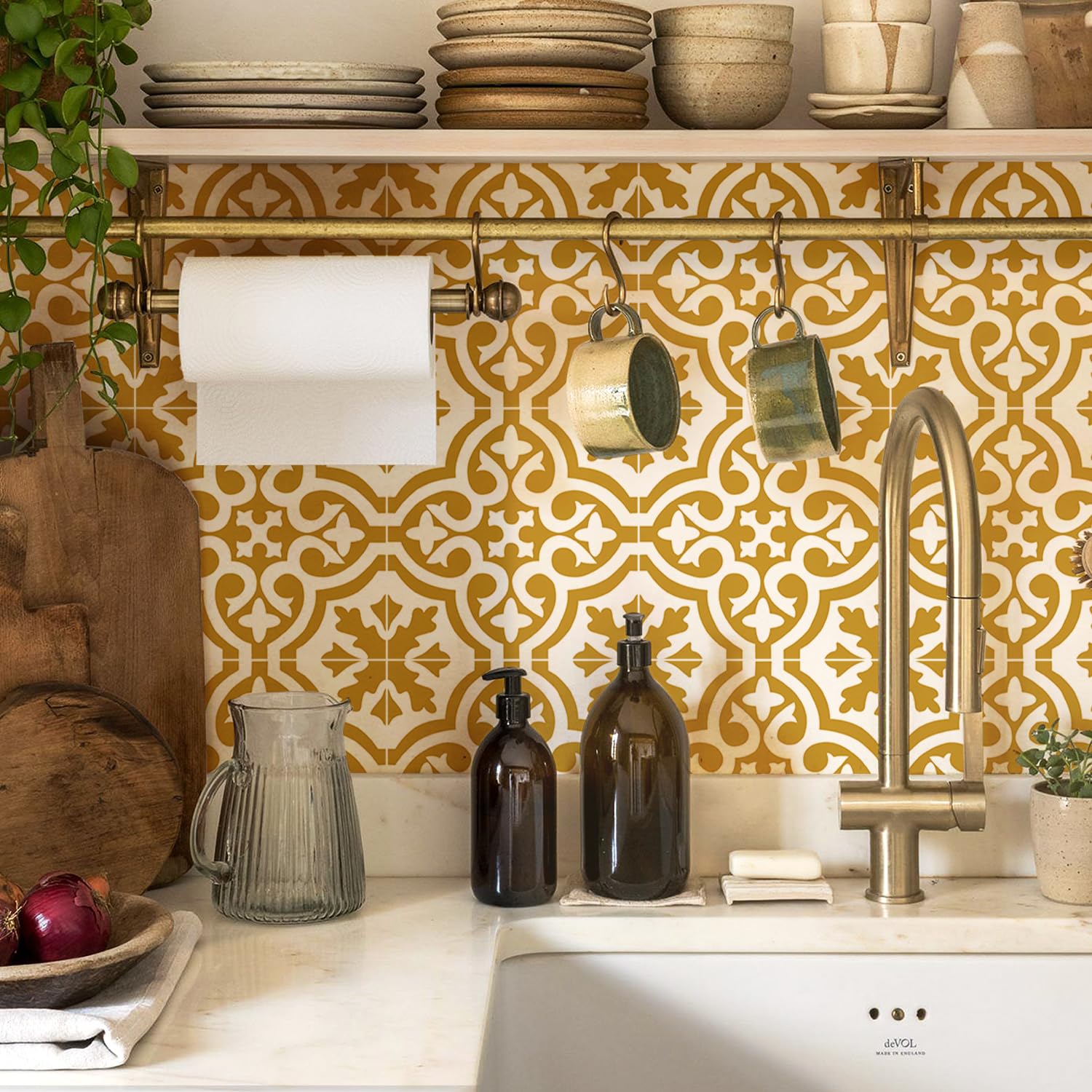 Alwayspon Tile Sticker, Caramel Self Adhesive Stick on Tiles Transfer Sticker for Bathroom Kitchen, Splashback for Cooker, Peel and Stick Adhesive Vinyl Wall Tiles Sticker, 10PcsX20cm/8inch