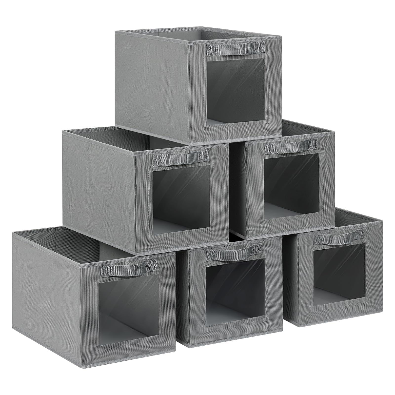DIMJ 6 Pack Foldable Storage Boxes with Transparent Window, Fabric Storage Basket with Handle, Wardrobe Storage Organiser Boxes for Clothes, Toys, Books — image 1
