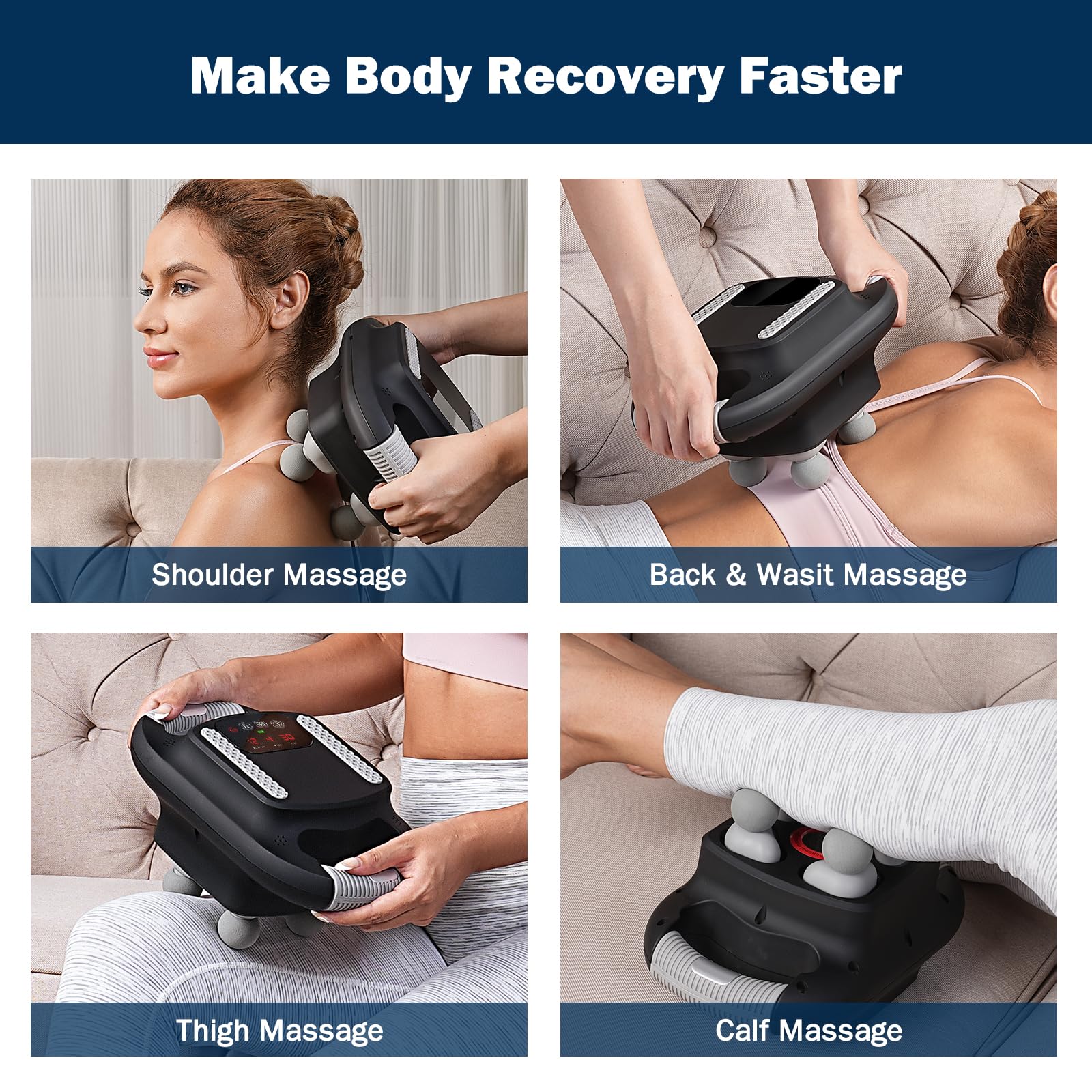 KNQZE Massage Gun Deep Tissue, Percussion 4-Head Massager Gun with 12 Intensities for Back, Neck, Leg, Full Body Muscle Pain Relief, Gifts for Families and Friends