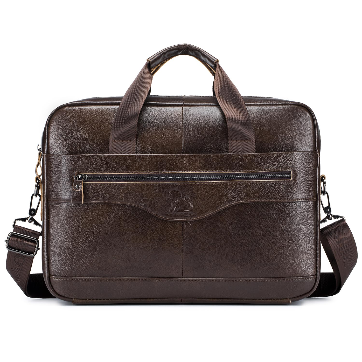 Hebetag Bolso bandolera de cuero para negocios, maletín, bolso para hombres, lleva toda la protección para computadora portátil, para computadora de 14 pulgadas, bandolera, bolsa para el hombro café