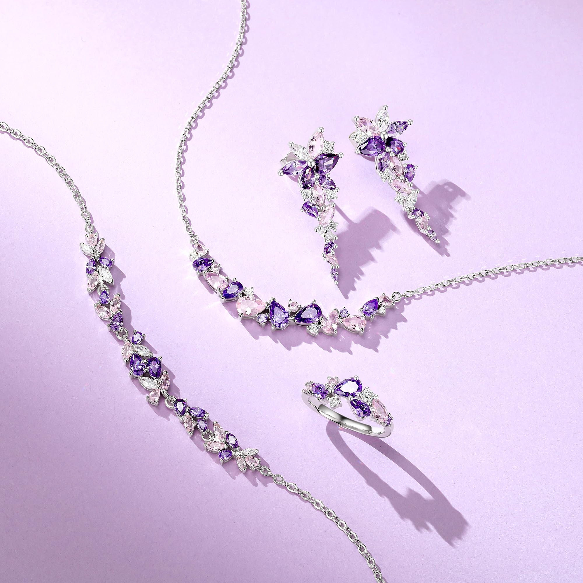 FANCIME Glyzinie Flüstern Schmuck Kollektion Weißvergoldetes Sterling Silber Simulierter Diamant Halskette Armband Ohrringe Geburtstag Muttertag Hochzeit Schmuck Geschenke für Sie Frauen Mutter Braut