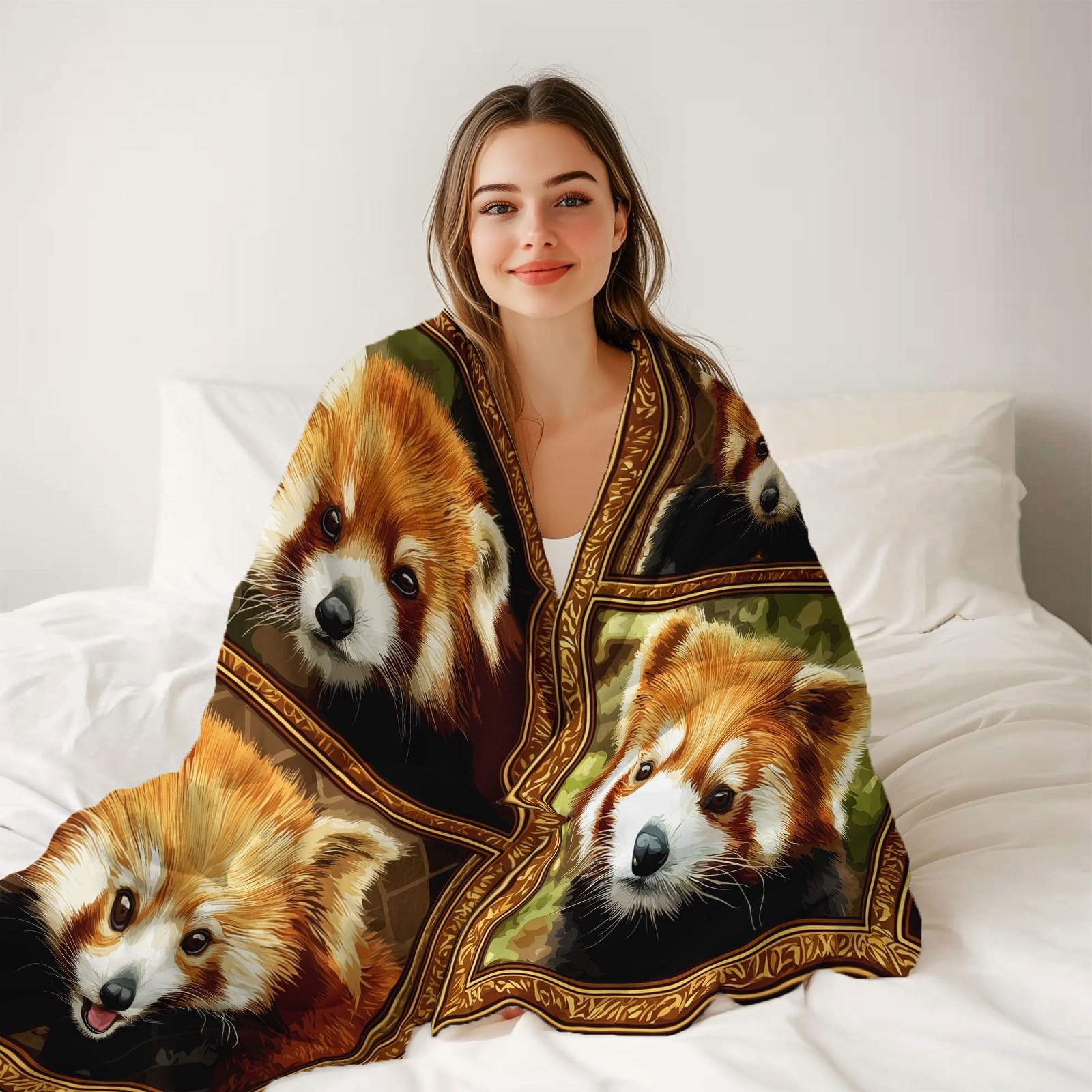 Decke Flanell 150 x 200 cm Geschenke für Frauen und Männer - Tiere Roter Panda Clipart Witzige Geschenke für Freunde zu Weihnachten und Geburtstag, Braunes
