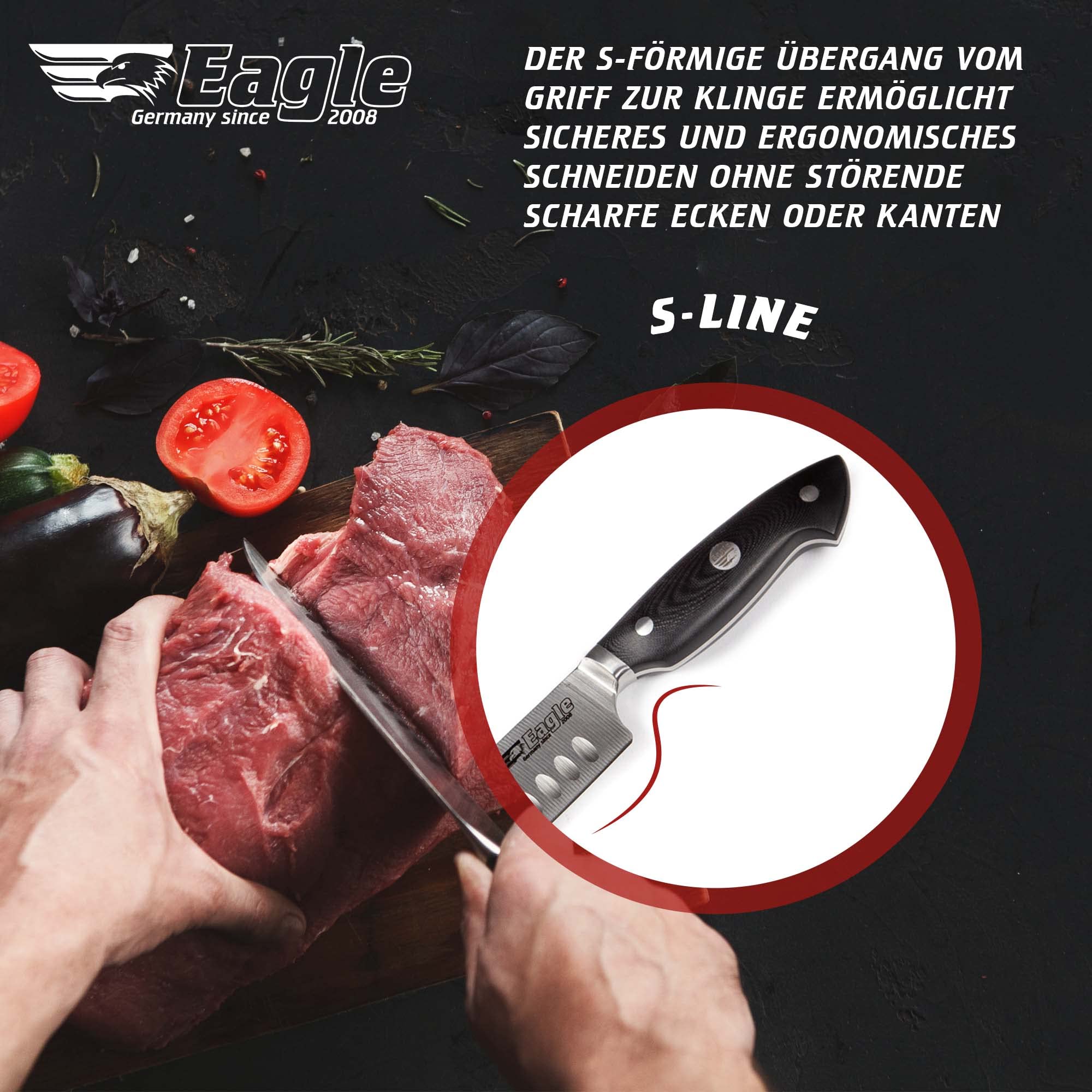 Eagle U-Grip - Chinesisches Kochmesser 16 cm - Deutscher Messerstahl 1.4116 / Heftschalen: G10 schwarz