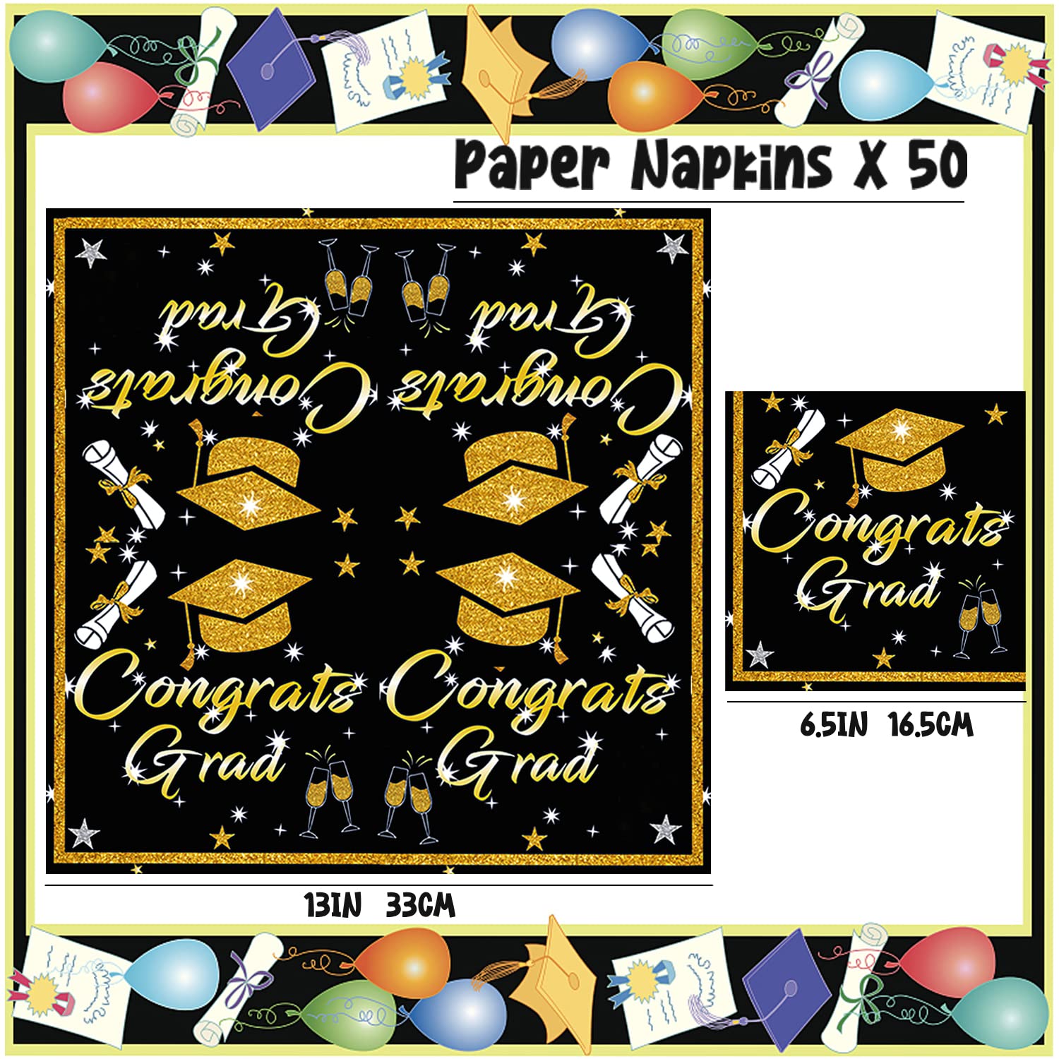 Red Grad Mortarboard Personalized Napkins with Gold Foil - 50 Pc.– Beverage