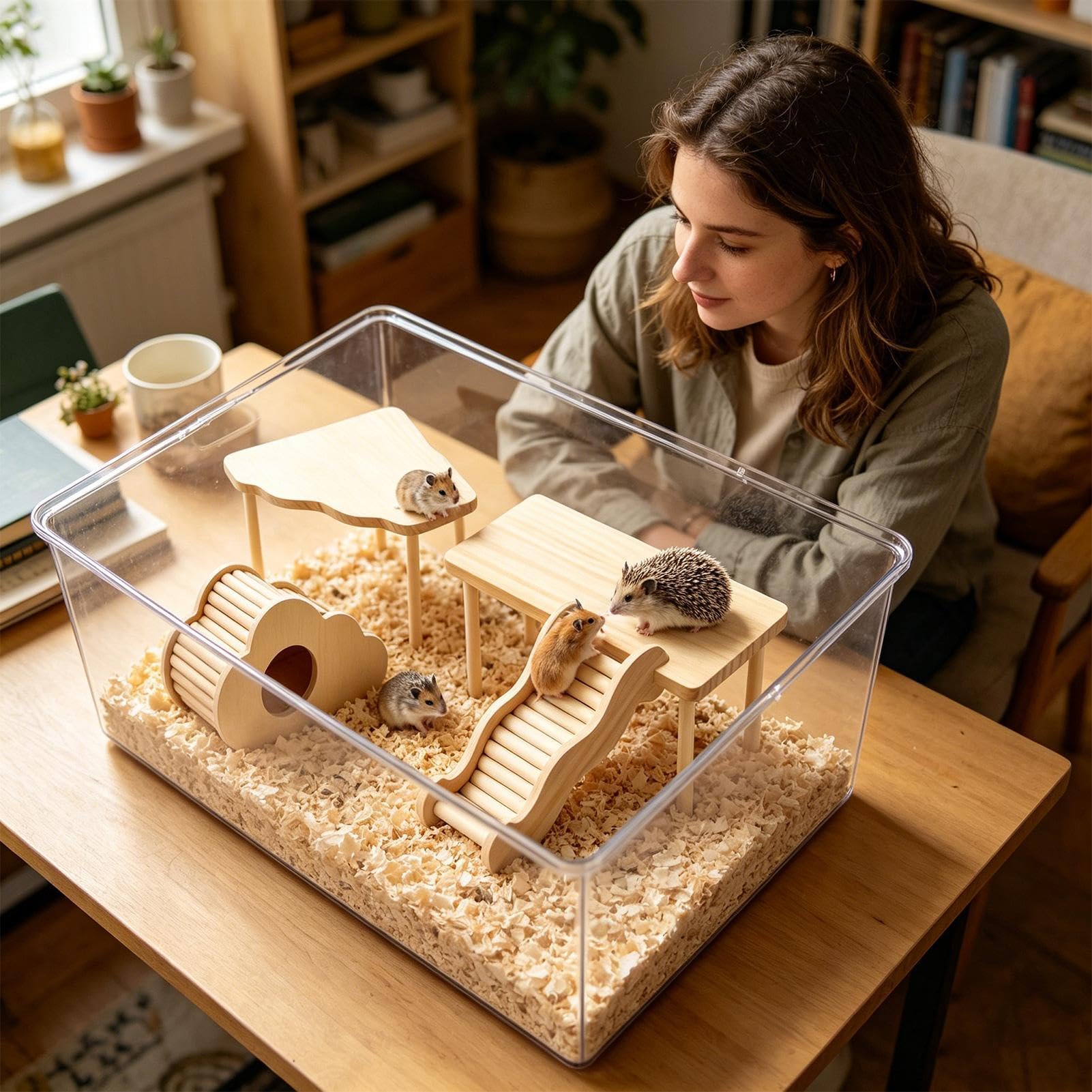 Plattform aus Holz für Hamster – 4 Spielbretter aus Naturholz für Kleintiere | Klettertreppe, Rampe und Ruhenest zur Bereicherung des Käfigs | Zubehör für Hamsterkäfig