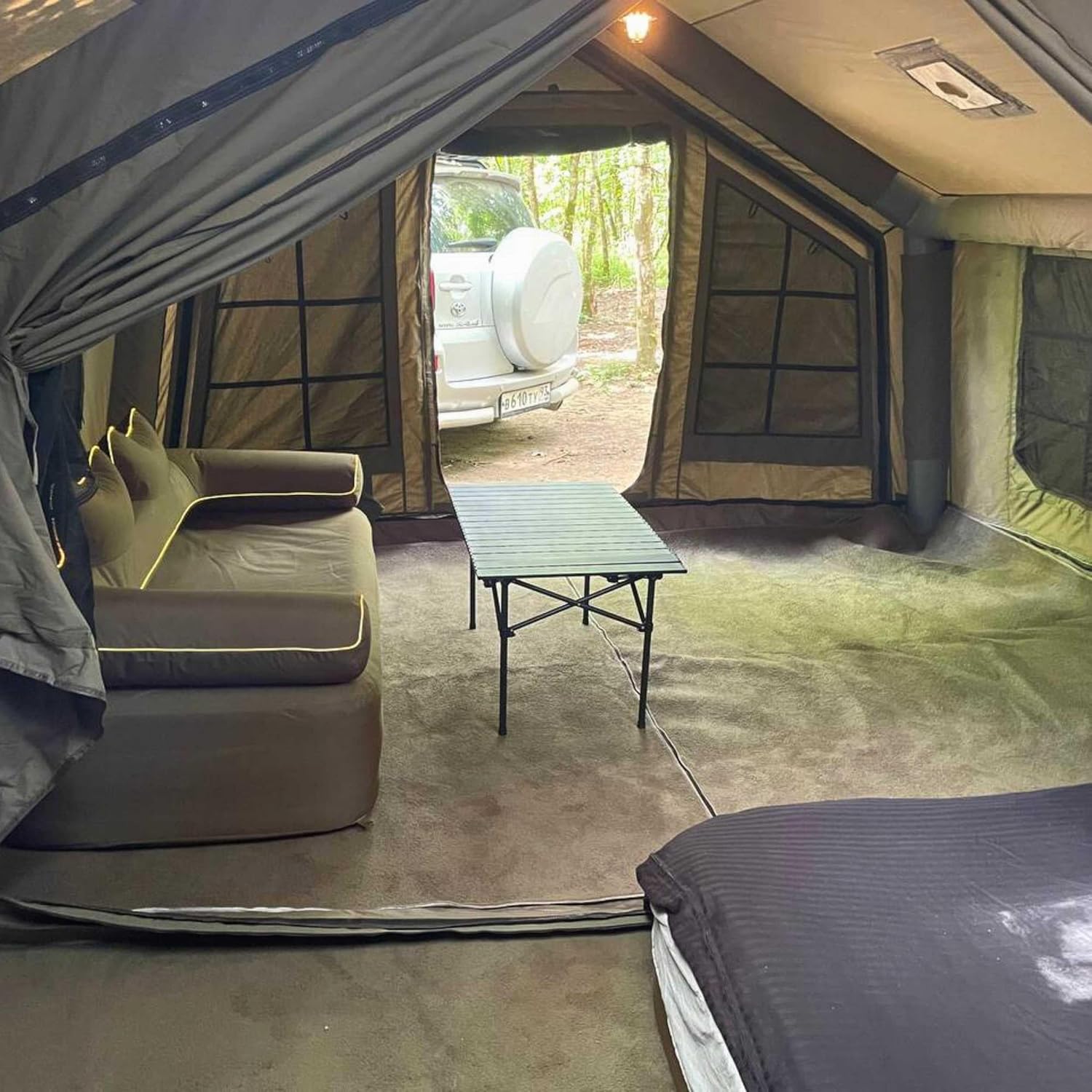 Coody Inflatable Canvas Camping Tents with Stove Jack – Premium Air Beam Family Glamping Tent, Breathable Cotton Canvas, Fast Setup Air Tent with Pump