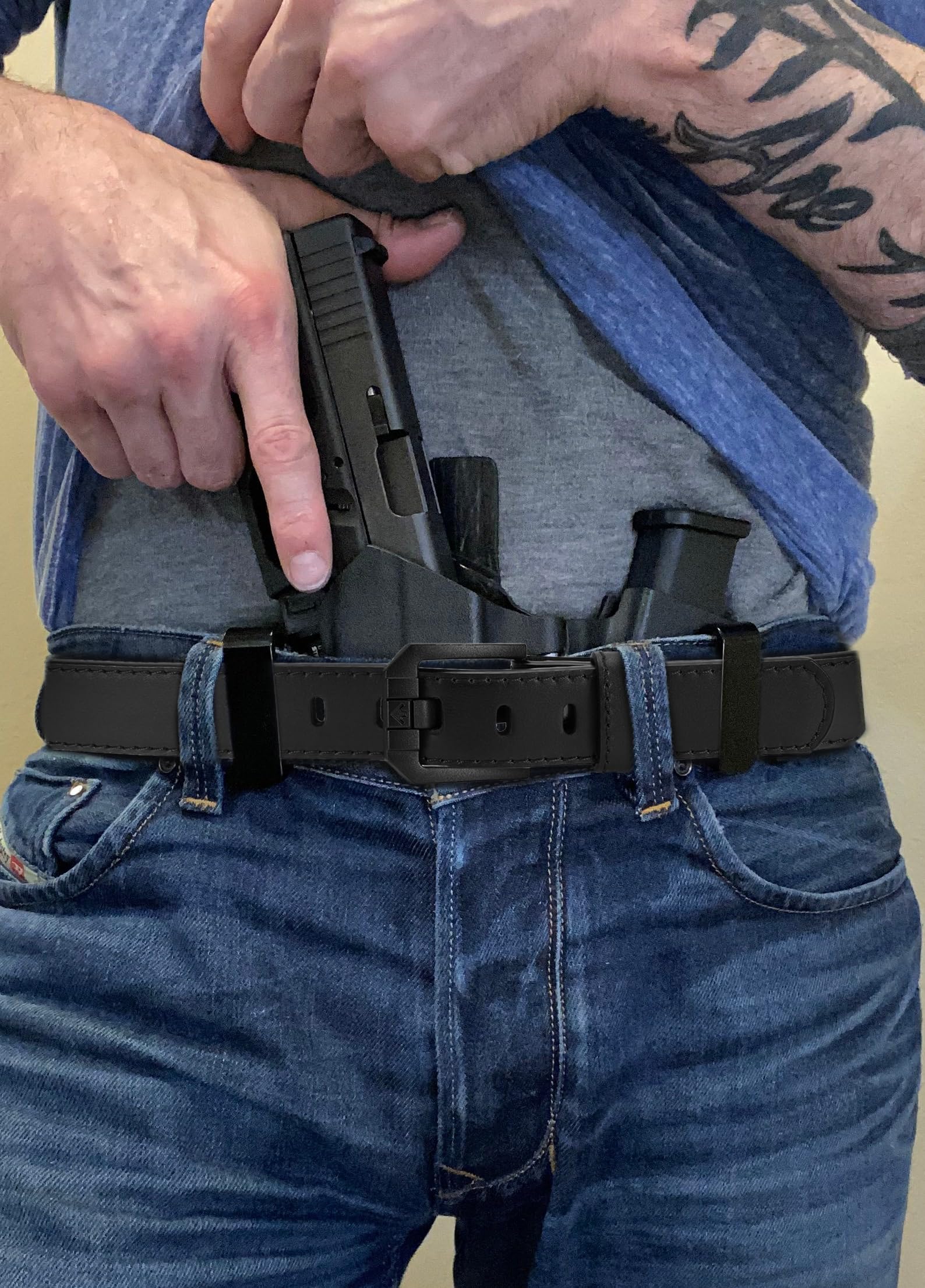 YOETEY Cinturón de cuero para hombre – Cinturón resistente de 1.5 pulgadas para trabajo CCW