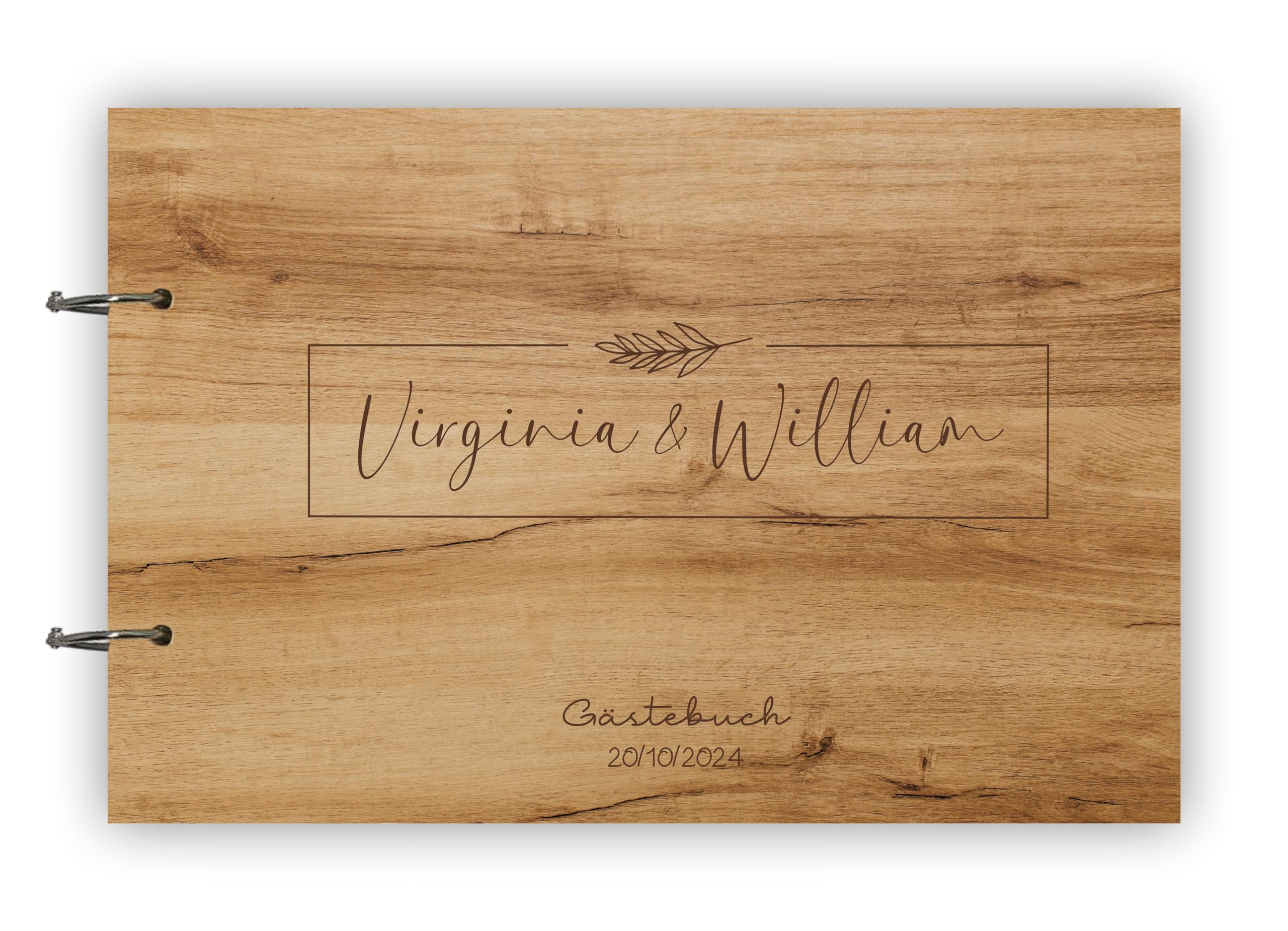 Manschin-Laserdesign Holz Gästebuch Love Hochzeit Echtholz mit individueller Lasergravur | 50 Blätter (100 Seiten) | DIN A4 |
