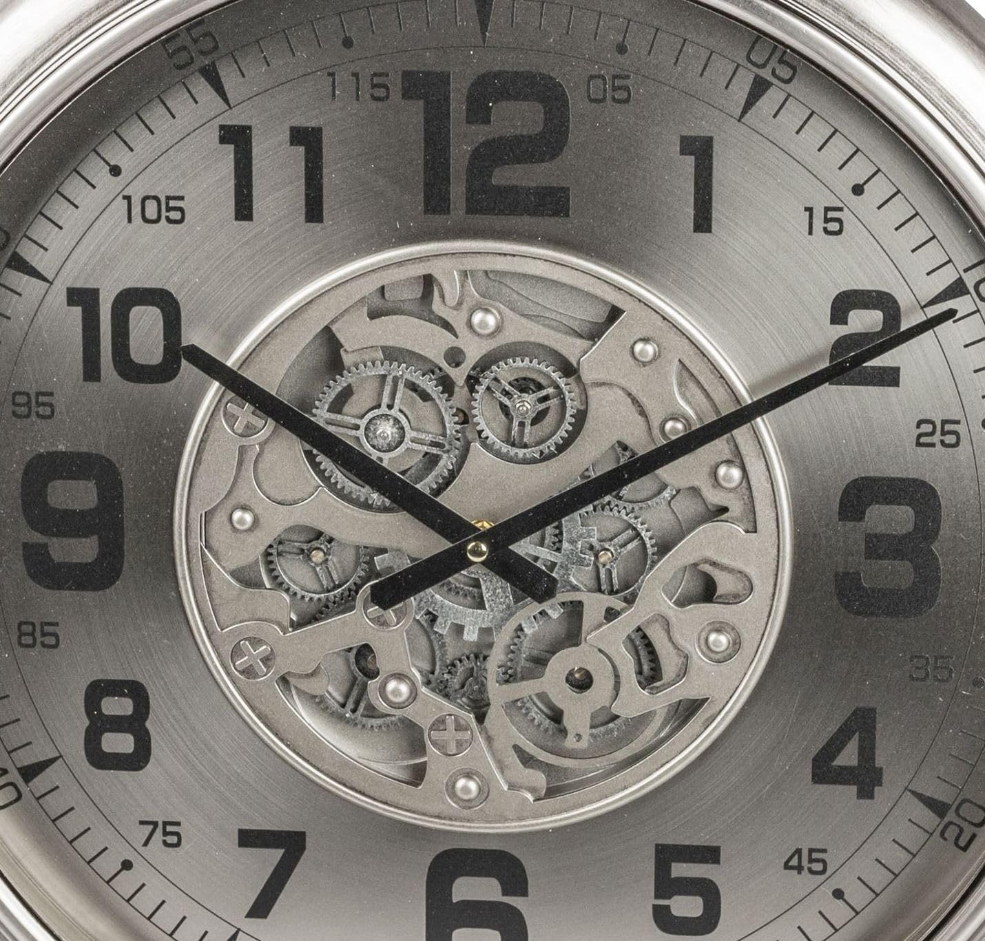 formano XXL Wanduhr Silver 52x60cm Metall Uhr mit beweglichen Zahnrädern Modern Wanddeko aus Metall Silber Batteriebetrieben Wohnzimmer Schlafzimmer Büro Quarzwerk Analog