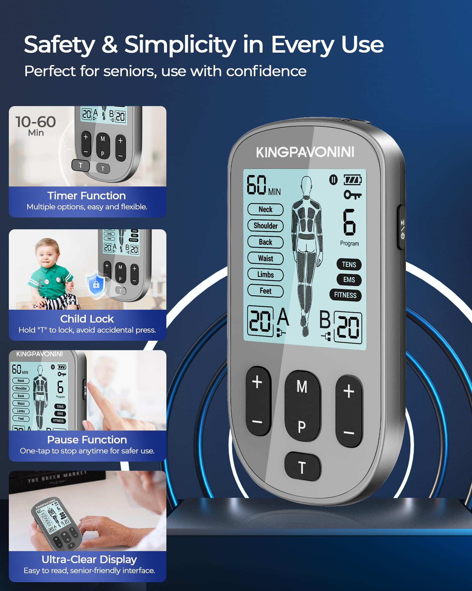 KingPavonini TENS Unit: Back Pain Relief & Muscle Stimulation -7