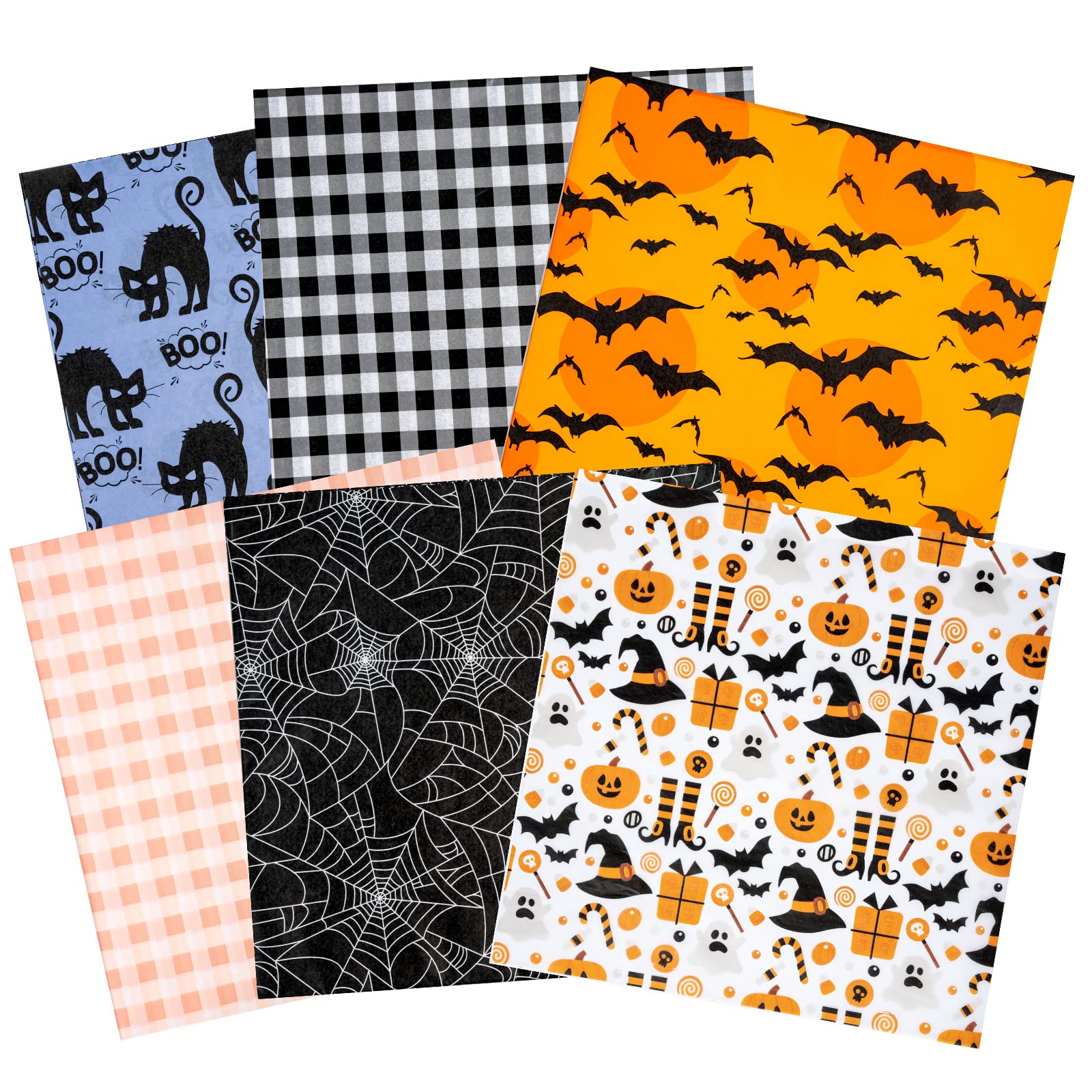 RUSPEPA Halloween Wrapping Tissue Paper - 30 Sheets Bats, Spider Webs, Black Cats Set Design Paper Bulk for Packing, DIY Crafts - 50 x 50 cm